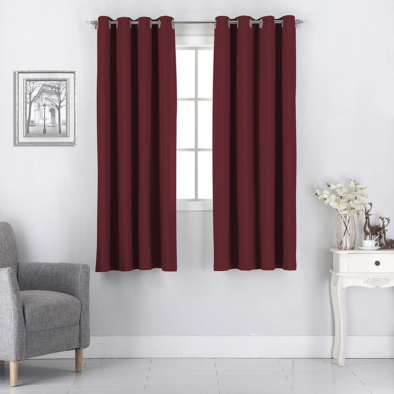 Rooney 2-Panel Blackout Curtains 100% Room Darkening - Thermal Insulated Solid Grommet Top Drapes for Bedroom & Living Room (Burgundy, 52x45 Inches) - Perfect for Night Shift Workers & Light Sleepers