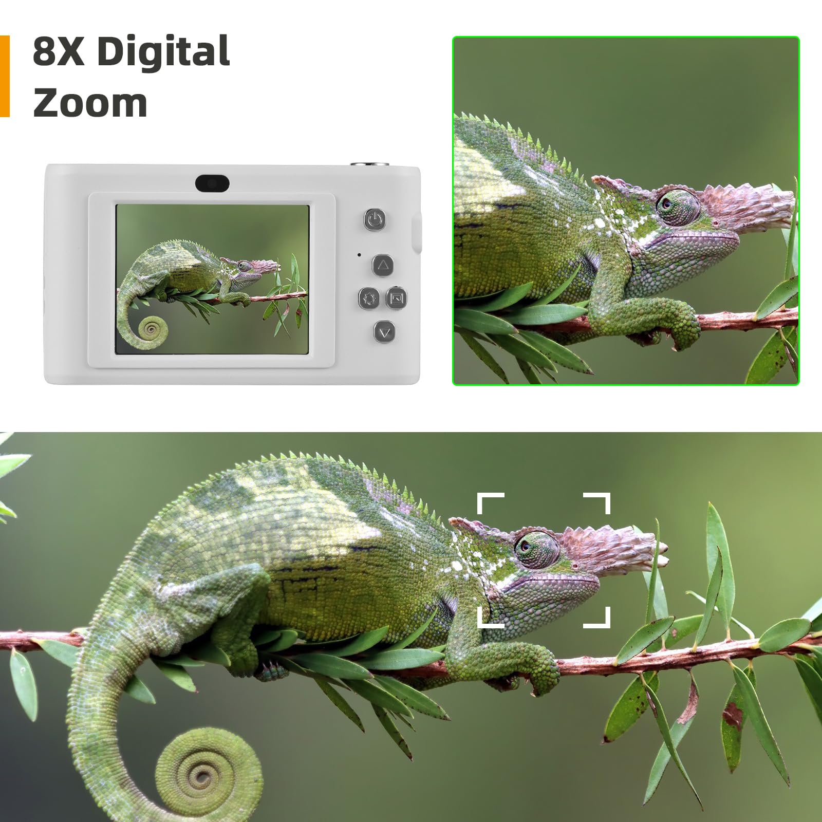 FHD 1080P Digital Camera with 8X Zoom - Compact Point and Shoot Camera for Beginners, Includes 32GB Memory Card (White) - Perfect for Travel, Vlogging & Everyday Photography