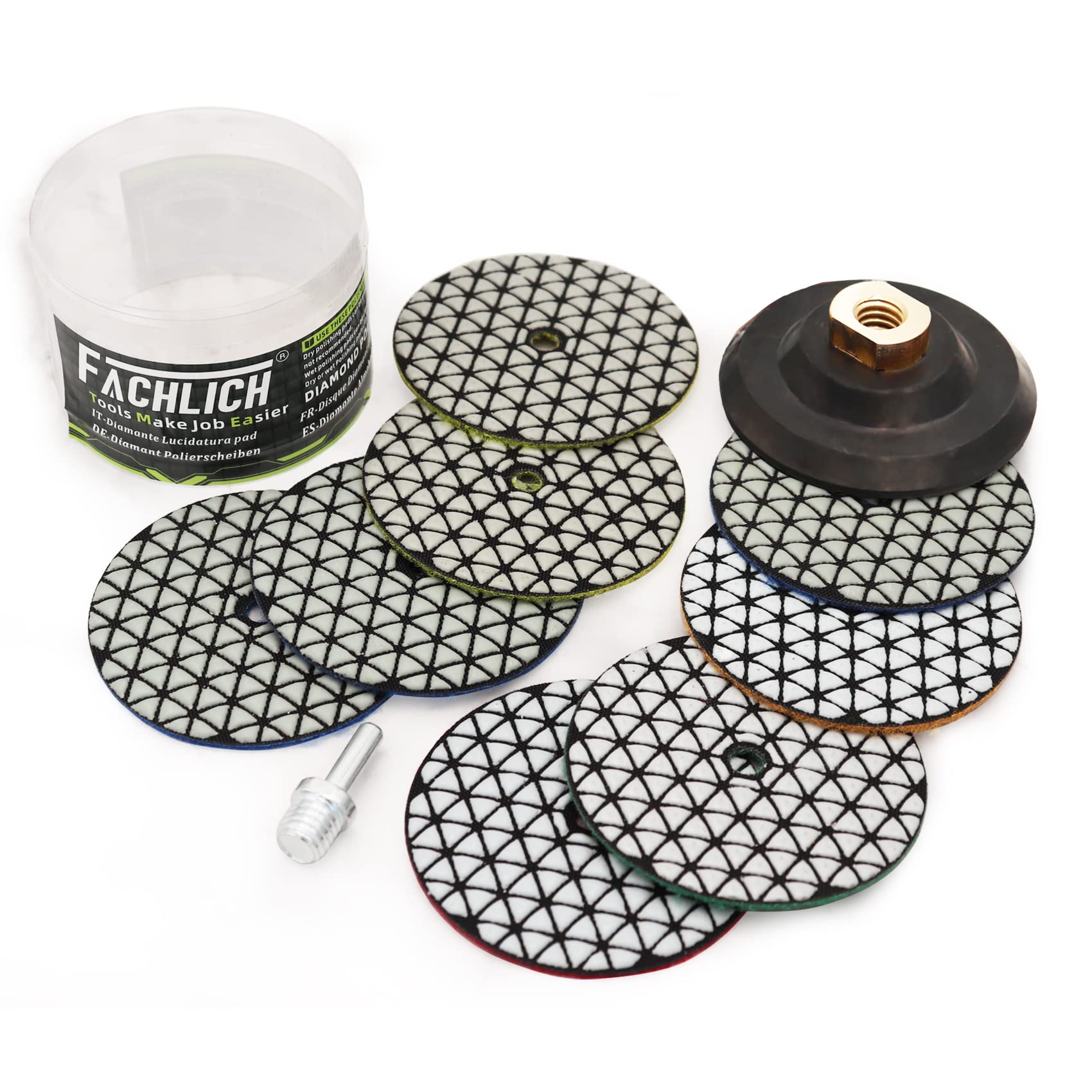 10pcs 100mm/4 Inch Dry Diamond Polishing Pads Kit - Mixed Grits for Granite, Marble & Quartz Countertops - Perfect for Sanding, Grinding & Polishing Stone Surfaces with Grinders or Polishers