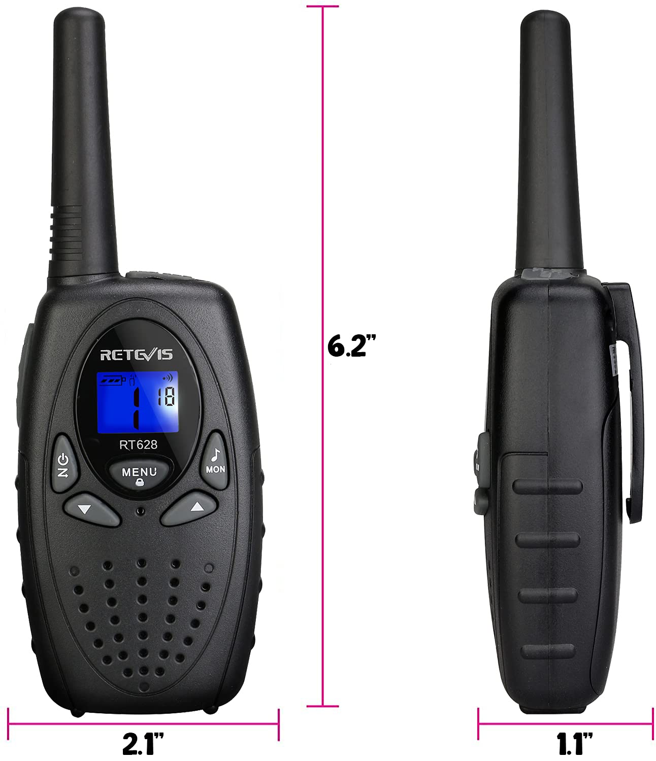 Retevis RT628 Kids Walkie Talkies - 2 Way Radios for Boys & Girls Ages 6-12, Long Range Communication Toys for Outdoor Play, Camping, Hiking & Birthday Gifts (Black, 1 Pair) - Perfect for Family Adventures, Backyard Fun & Emergency Preparedness