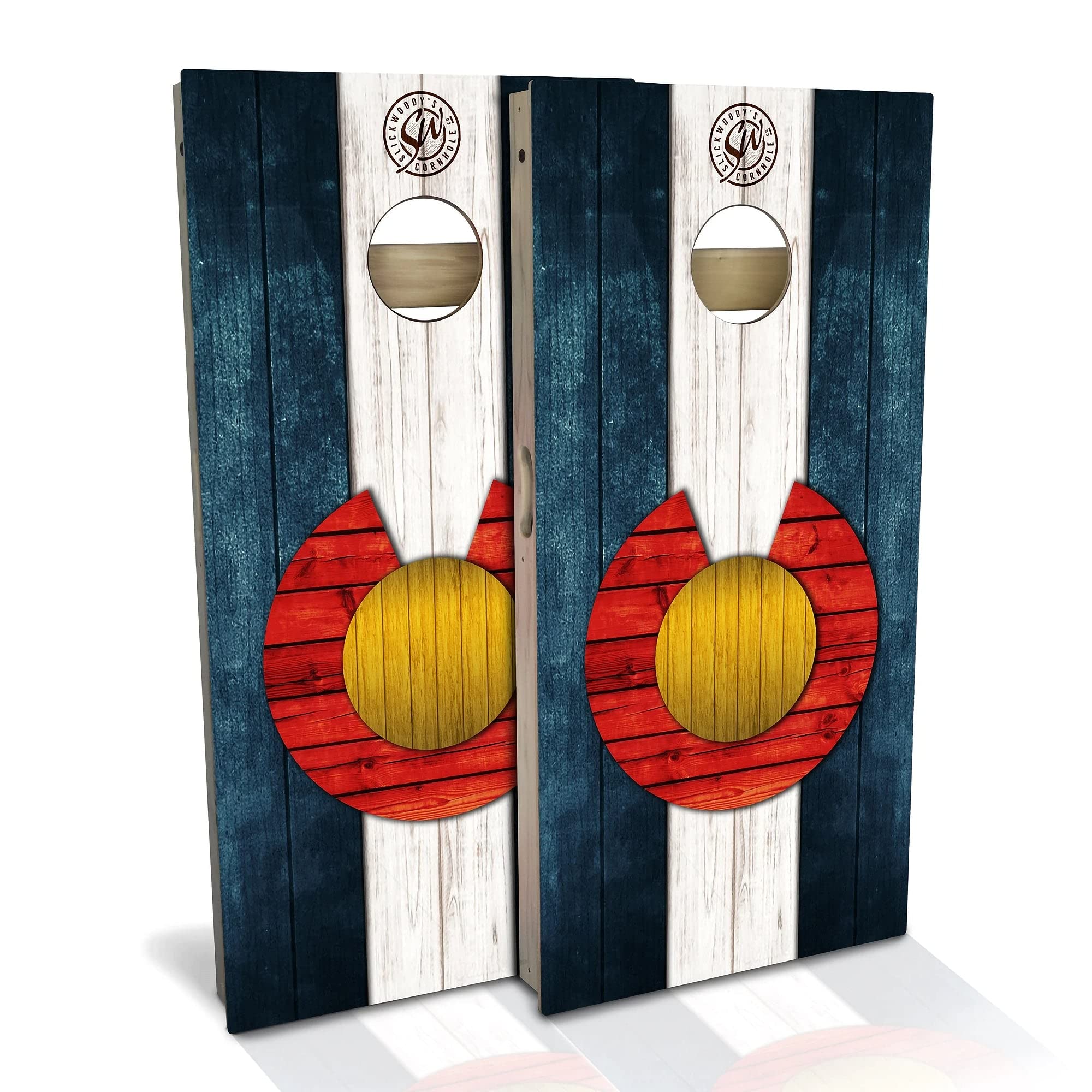 Colorado Flag Cornhole Game Set - 2 Wooden Boards & 8 Bean Bags - Outdoor Lawn Games for Backyard, Tailgating, Parties & BBQs - Multiple Sizes & Accessories Included