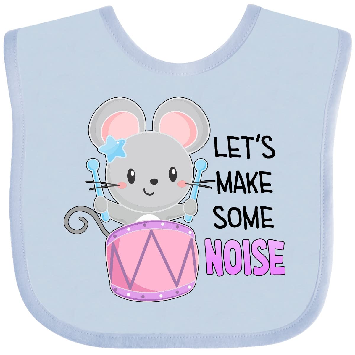 Inktastic Let's Make Some Noise Cute Mouse Drummer Baby Bib - Adorable Musical Theme Bib for Infants & Toddlers - Perfect for Feeding, Playtime & Photo Shoots