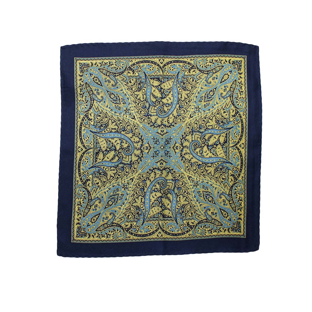 HENRY SARTORIAL Blue Multi Paisley Printed Silk Pocket Square for Men - Perfect for Weddings, Business Meetings & Formal Events