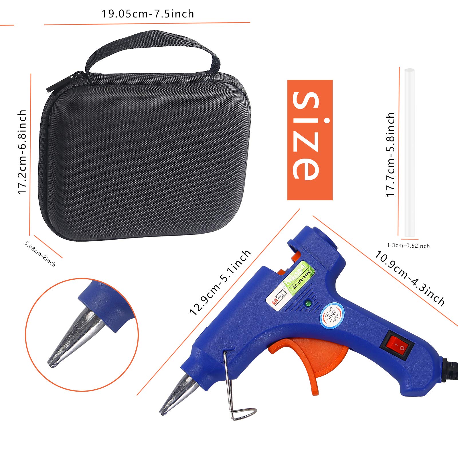 Hot Melt Glue Gun Kit with 20 Glue Sticks & 20 Wood Craft Sticks - Mini Craft Glue Gun with Hardshell Case for DIY, School Projects, Home Decor, Jewelry Making & Scrapbooking