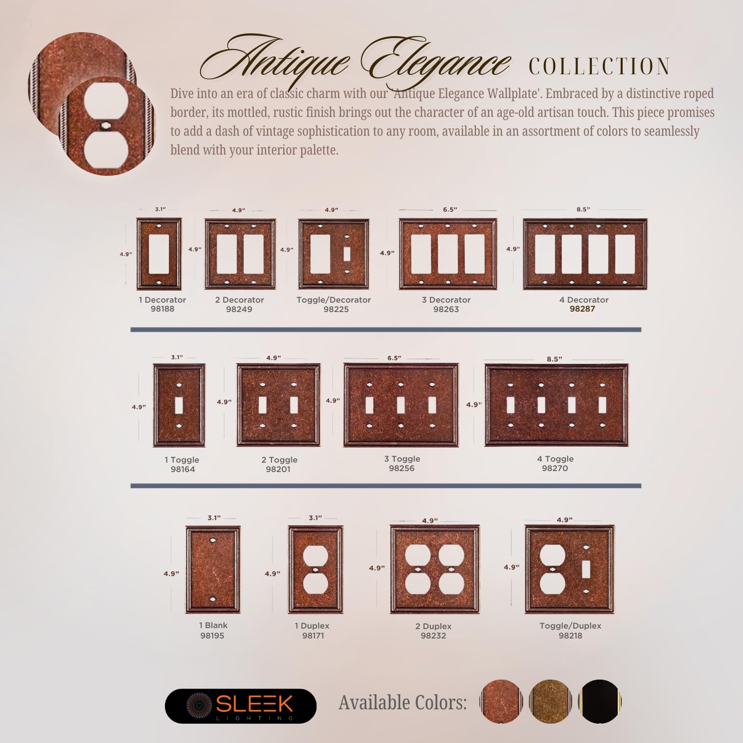 4-Pack Decorative Zinc Cast Sponged Copper Wall Plate Outlet Switch Covers - Rocker/Receptacle/Toggle/Combo Styles - 1 Decorator Size - Perfect for Home, Office & Commercial Spaces