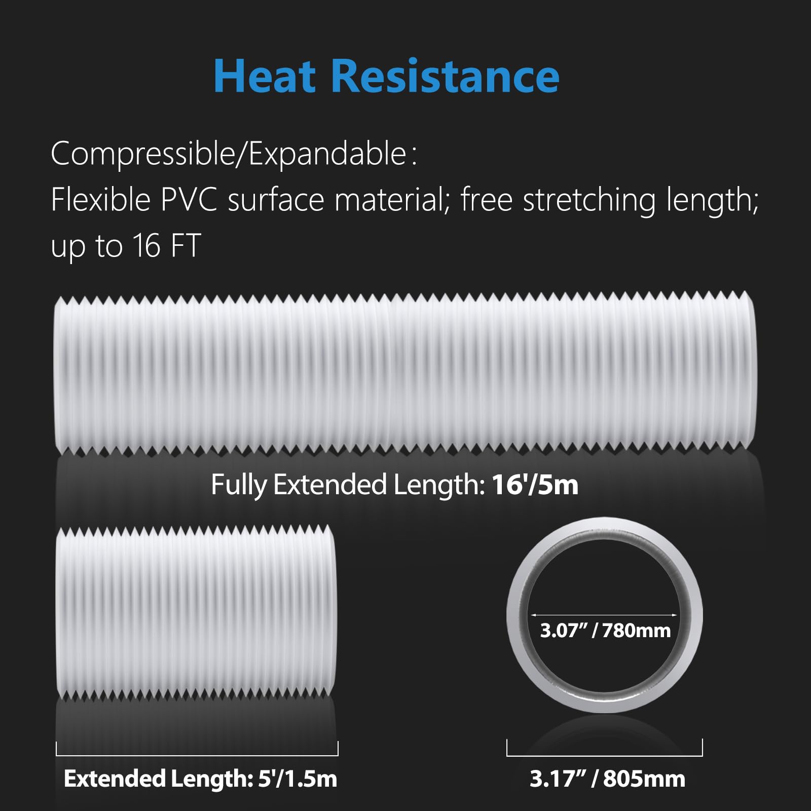 Hon&Guan 3 Inch Dryer Vent Hose 16 FT - Flexible PVC Air Ducting for HVAC Ventilation Fan - Perfect for Clothes Dryer, Exhaust Fan & Home Ventilation Systems