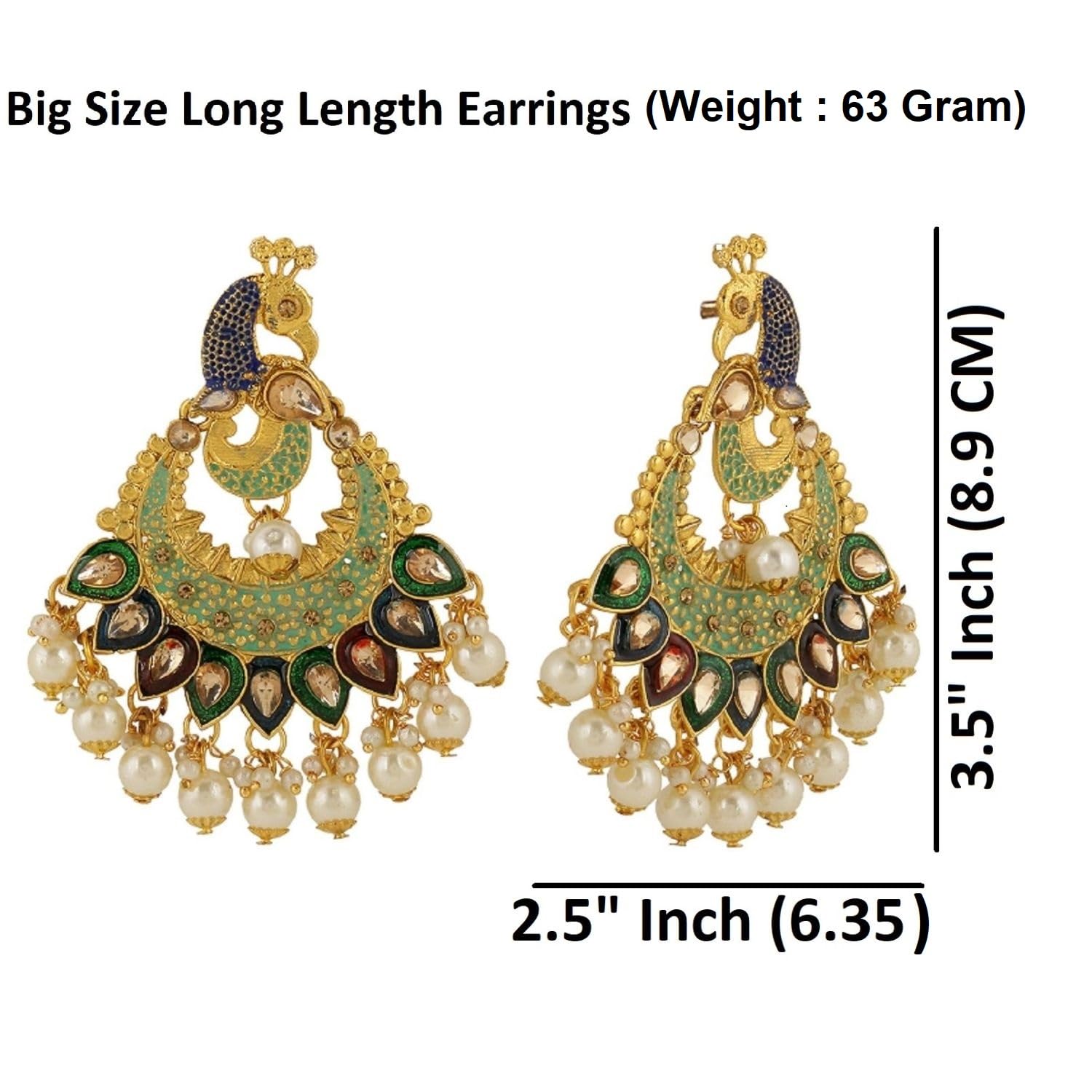 Exquisite Indian Chandbali Peacock Earrings for Women – Crystal Rhinestone & Faux Pearl Dangle Bridal Jewelry Set – Perfect for Weddings, Bollywood Parties, and Special Occasions
