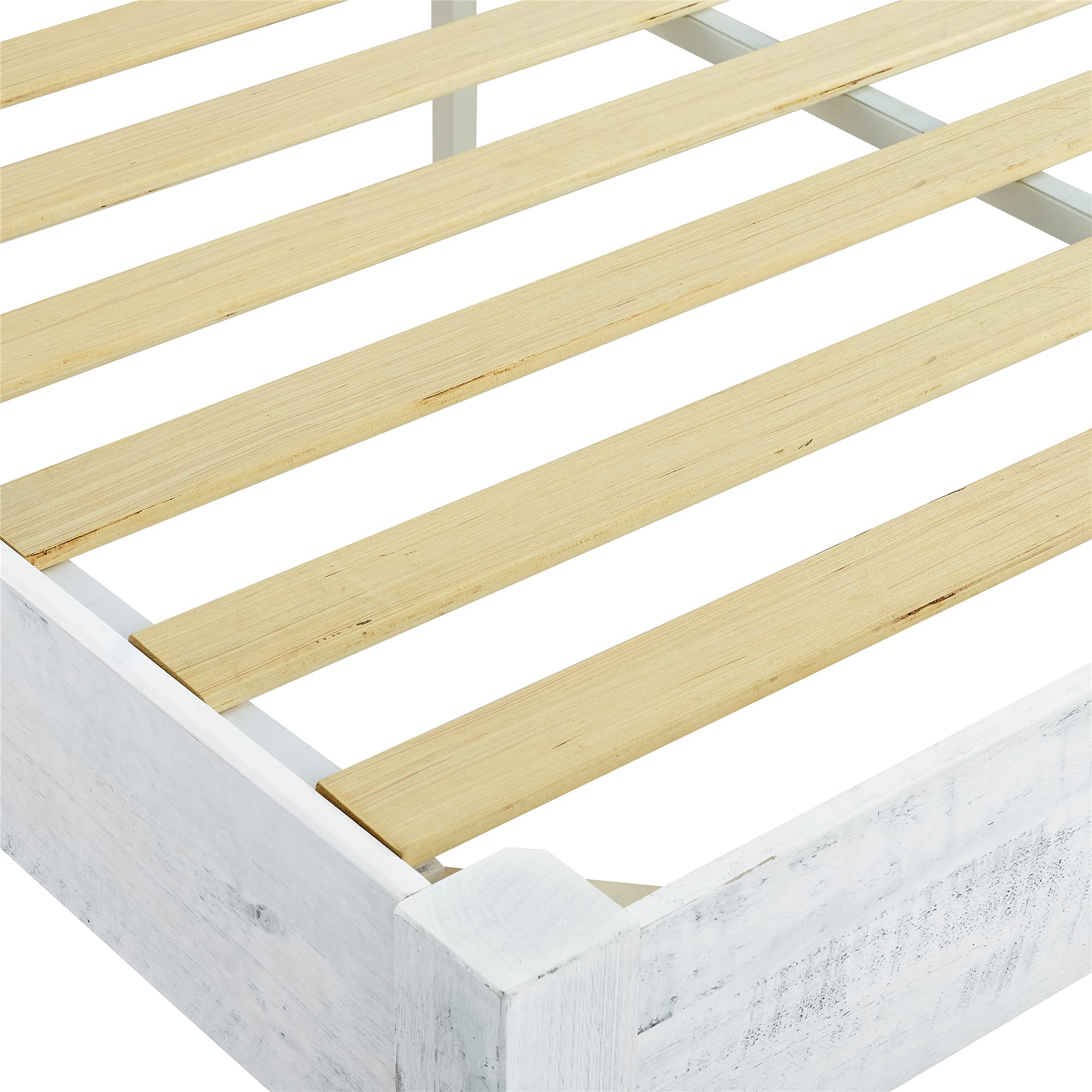 Solid Wood Platform Bed Frame - Full Size, Rustic White Washed Finish for Bedroom Decor