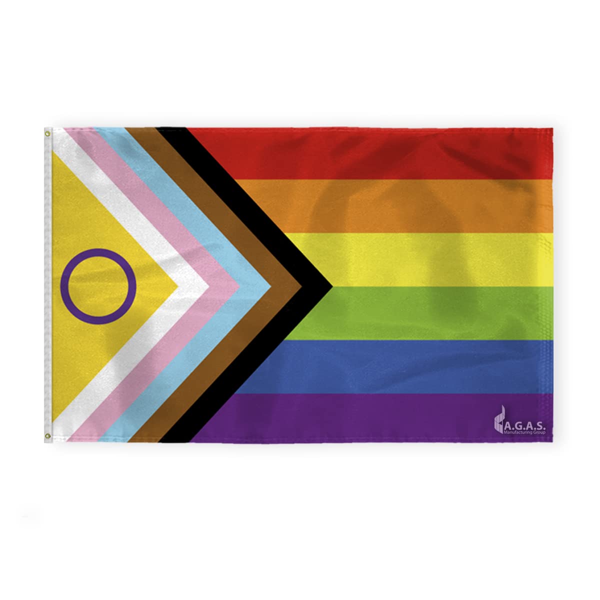 AGAS 5' x 8' Intersex Pride Flag - 6 Stripe LGBTQ+ Nylon Flag with Vivid Colors, Fade Resistant & Heavy Duty Canvas Header with 2 Brass Grommets - Perfect for Pride Parades, Home Decoration & LGBTQ Events