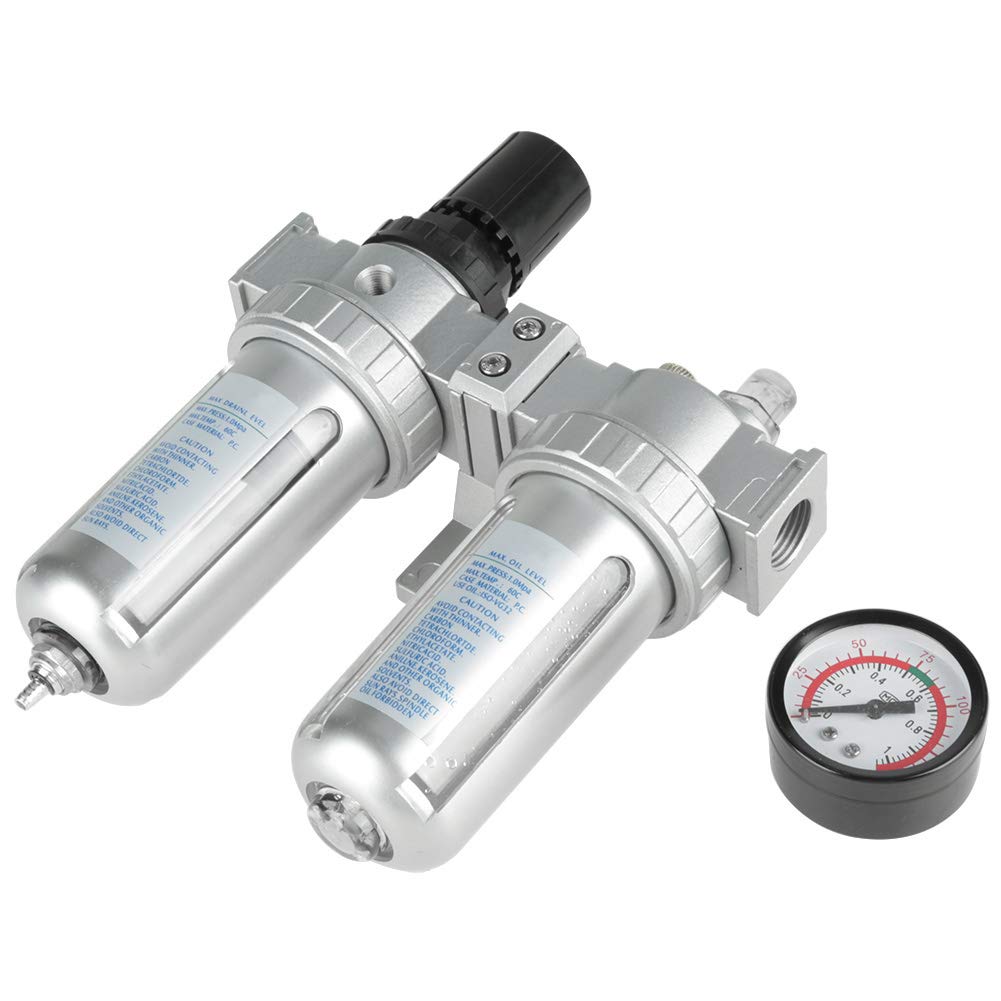 1/2 Inch Air Compressor Filter Kit - Oil Water Separator & Pressure Regulator with Trap Filter for Air Tools - Ideal for Automotive, HVAC & Industrial Applications