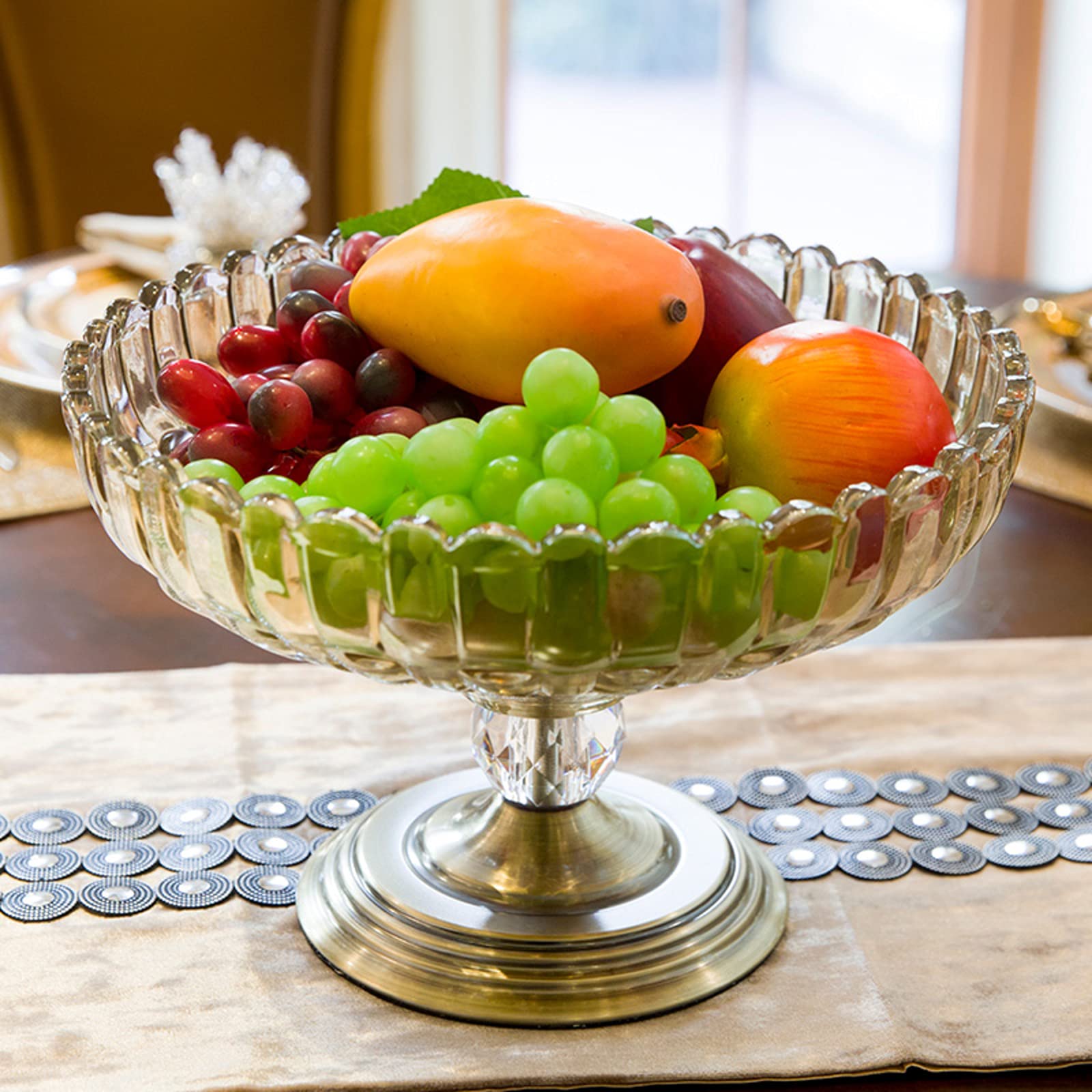 Vintage Metal Fruit Basket Bowl - Creative Crystal Fruit Dish Stand with Sturdy Design for Fruits, Vegetables, Snacks & Bread (20x30cm) - Perfect for Kitchen Countertop, Dining Table, and Party Serving