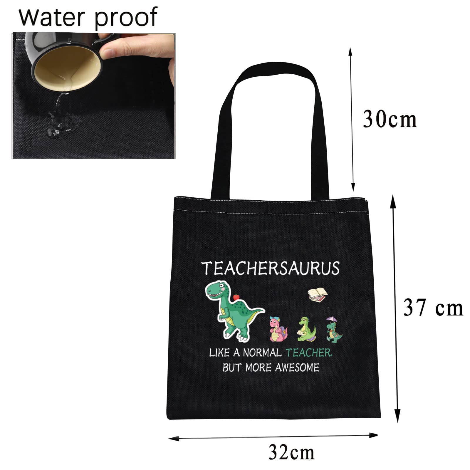 Dinosaur Teachersaurus Tote Bag - Funny Teacher Appreciation Gift, Reusable School Bag for Women & Men - Perfect for Teacher Thank You Gifts, Classroom Supplies & Work Commute