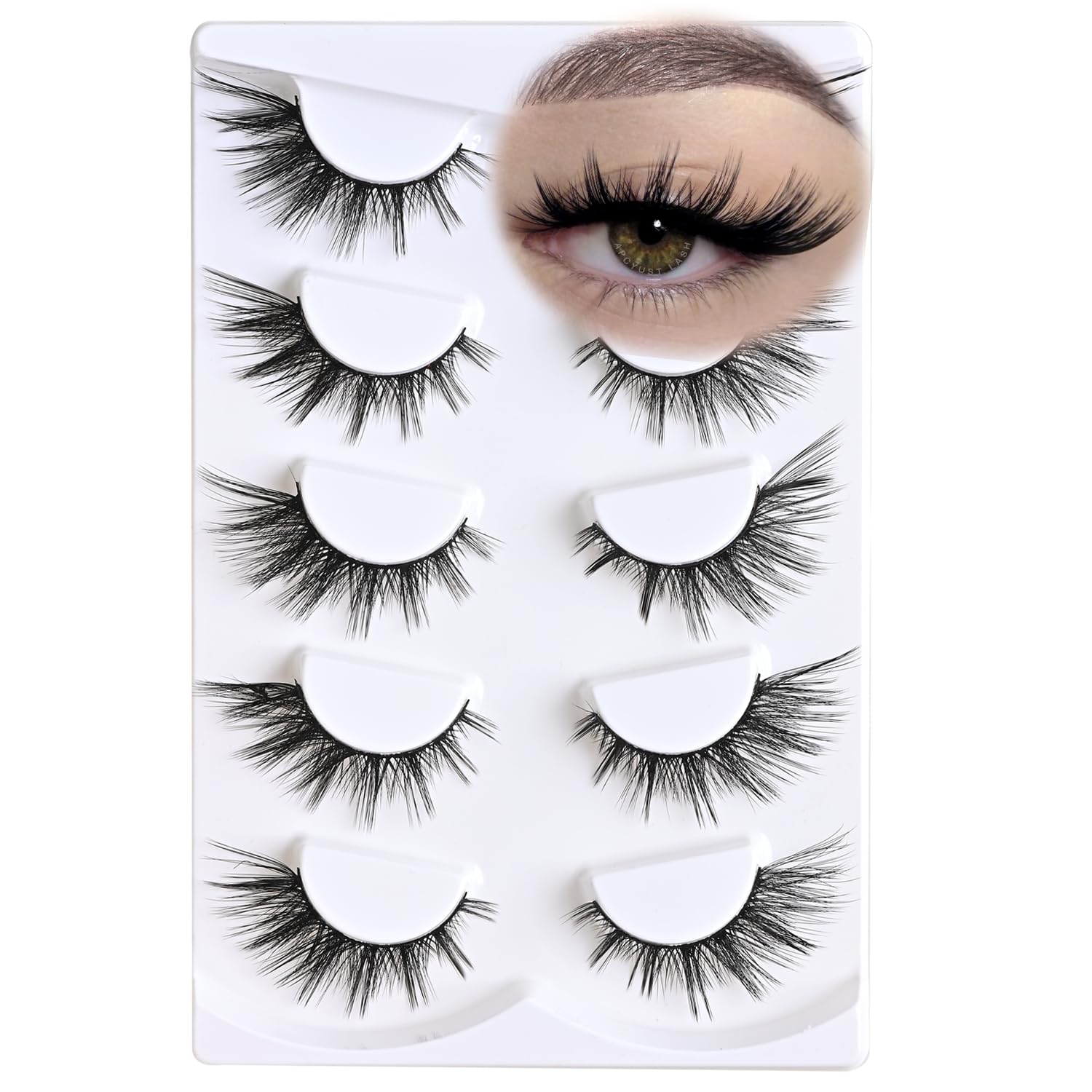 Natural Wispy Mink False Eyelashes - 5 Pairs Fluffy Short Cat Eye Lashes for Natural Look | Soft Cluster Lashes for Everyday Wear, Date Night & Special Occasions (AM5 10-15mm)