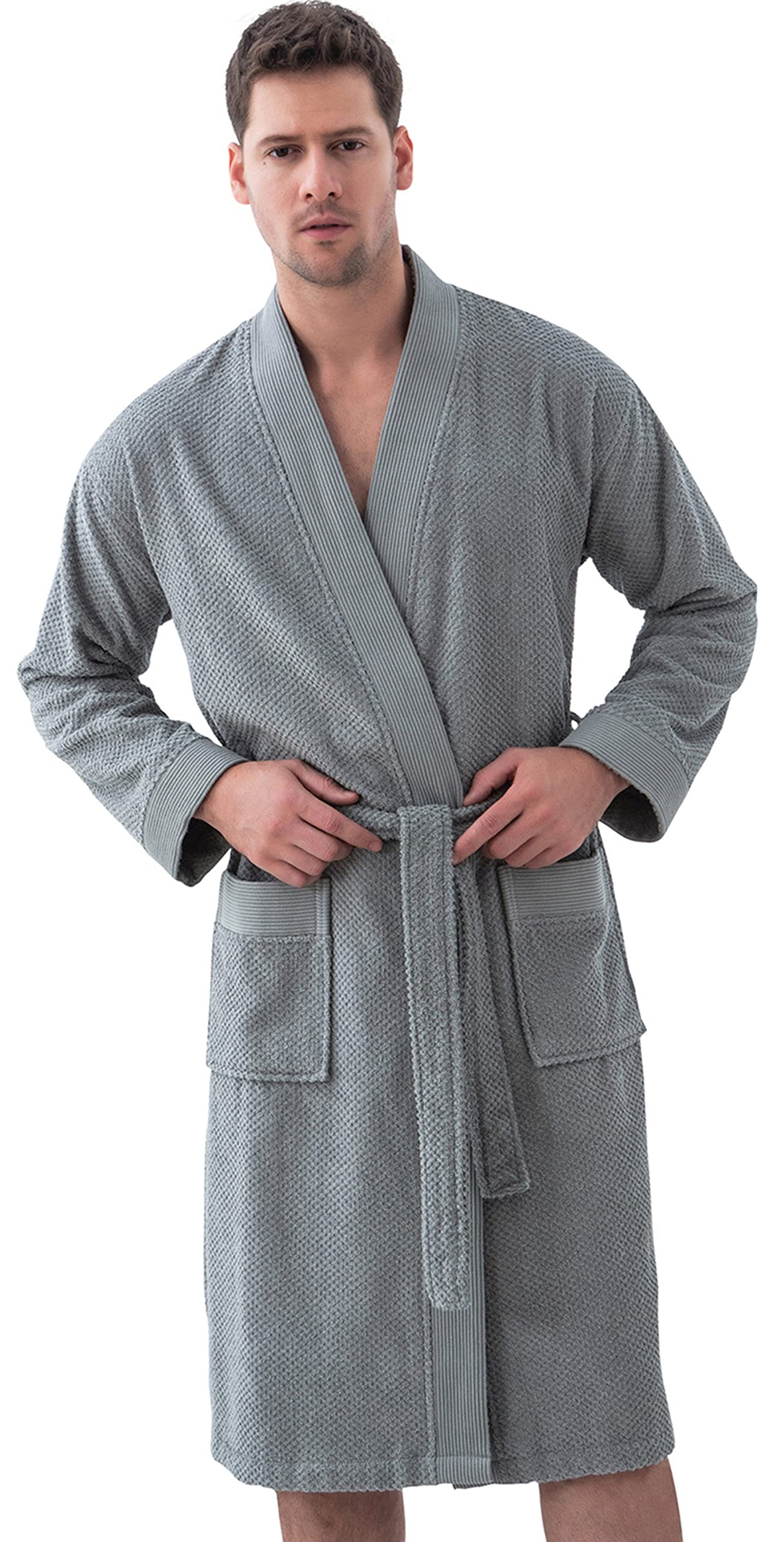 Premium Organic Turkish Cotton Terry Hooded Kimono Bathrobe for Men - Ultra Soft & Absorbent Spa Robe - Perfect for Relaxation, Lounging & After Shower Comfort