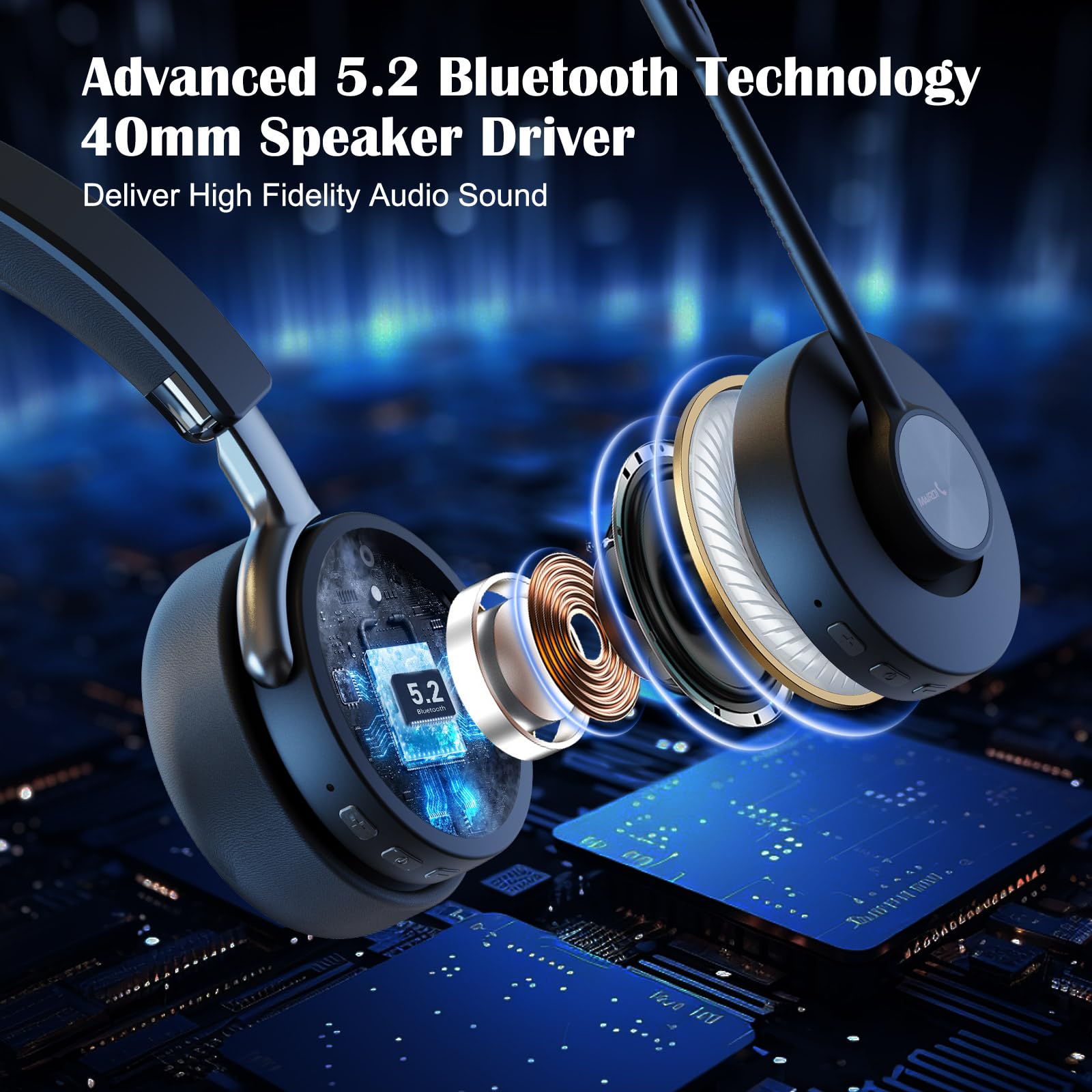 MAIRDI Wireless Bluetooth Headset with Microphone - AI Noise Cancelling for PC, Laptop, Phone - 40 Hours Battery Life - Perfect for Office, Call Center, Remote Work & Online Meetings (Teams, Zoom, Skype)