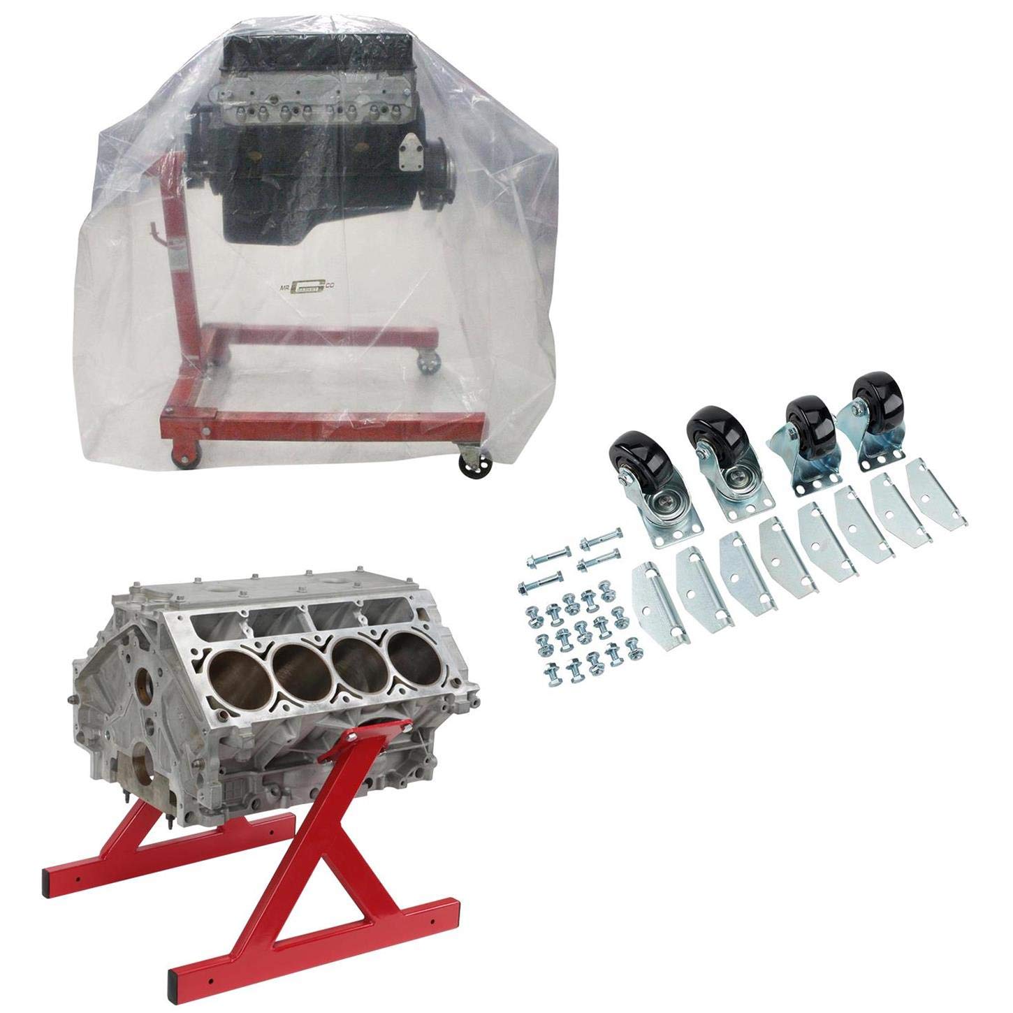 Speedway Motors LS V8 Engine Storage Stand Kit - Heavy-Duty Steel Stand with 300lb Capacity Casters & Oversized Mr. Gasket Storage Bag - Compatible with Fully Dressed Big Block Engines - Perfect for Engine Storage, Rebuild Projects & Automotive Workshops
