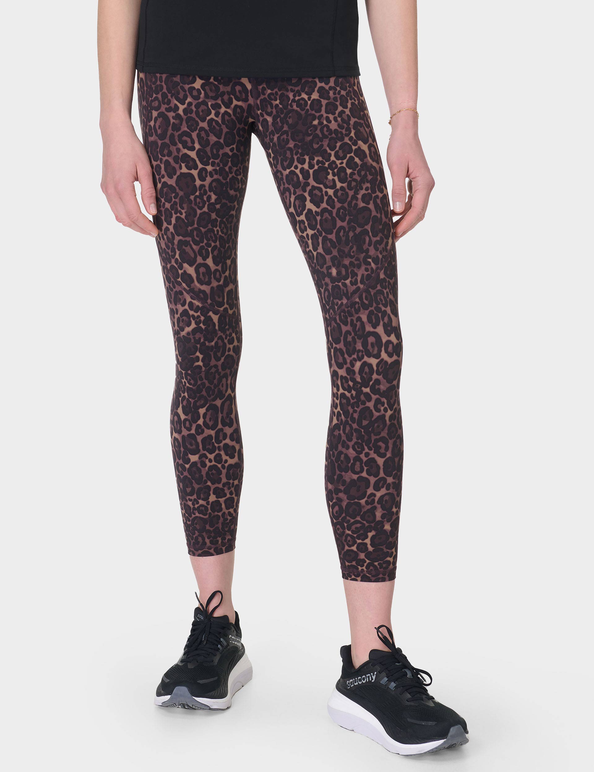Power 7/8 Gym Leggings - Brown Wild Leopard Print High Waist Workout Tights for Women | Yoga, Running & Fitness Training