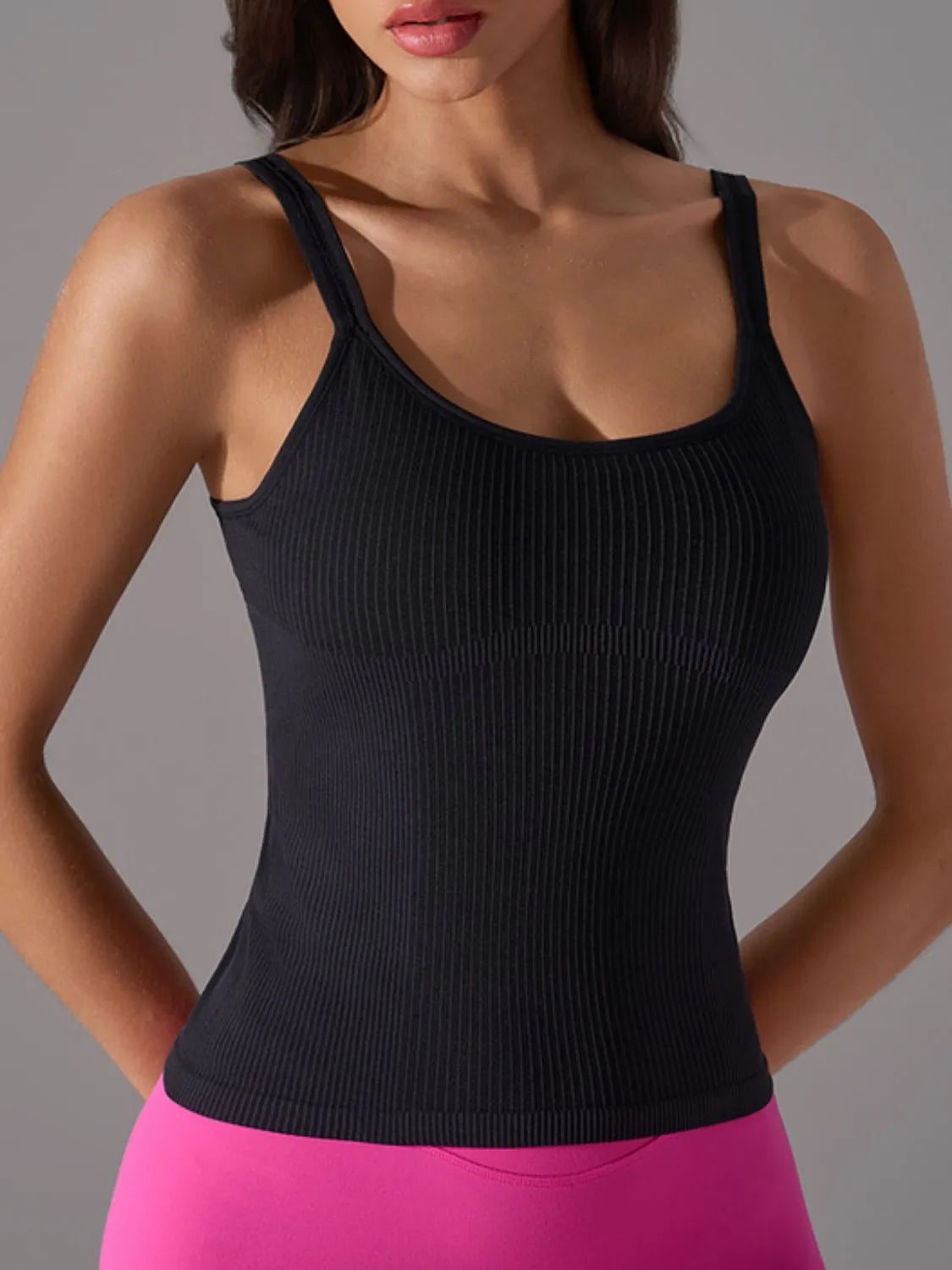 Women's Scoop Neck Active Tank Top with Removable Chest Pads - Yoga, Gym & Workout Essential