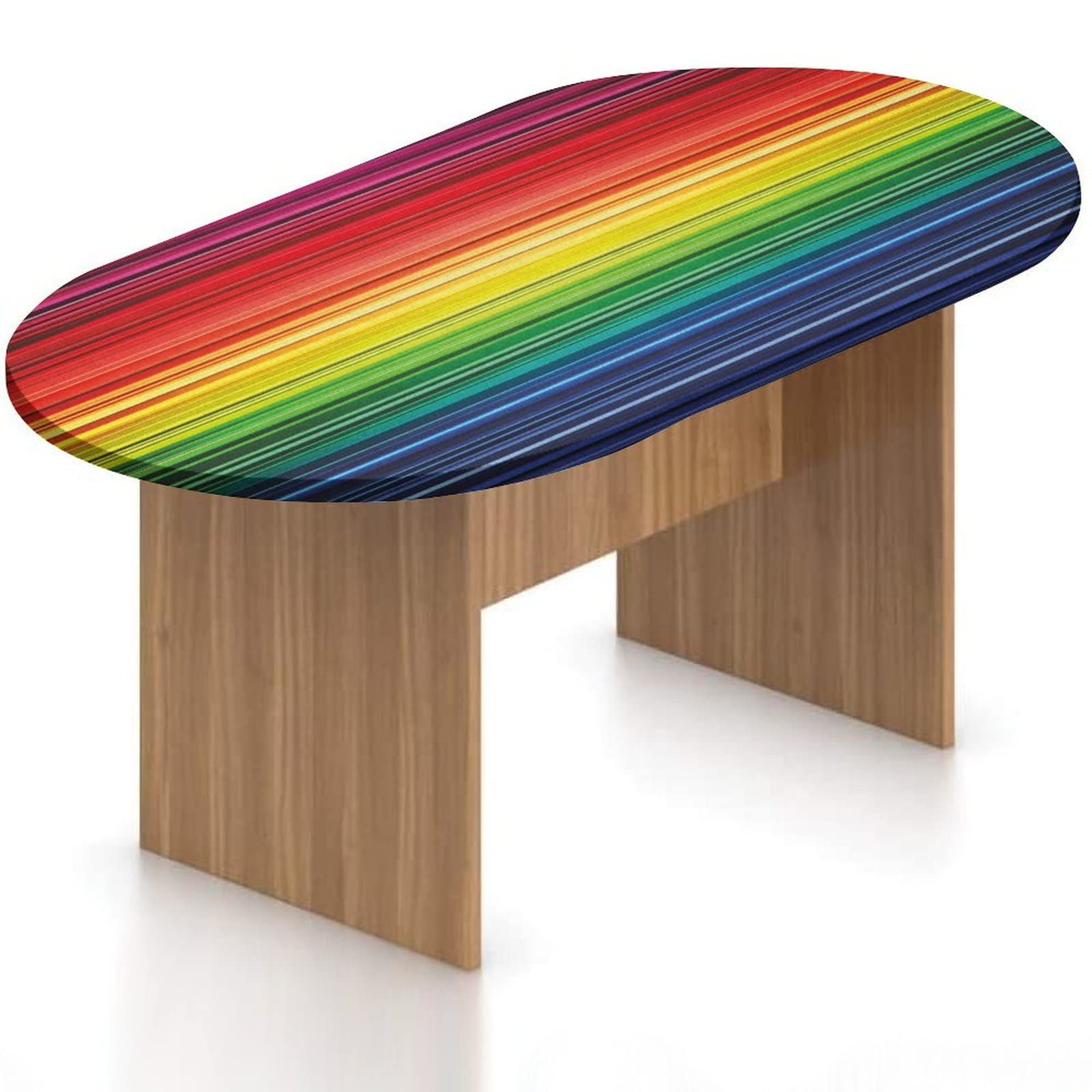 Rainbow Gradient Elastic Polyester Fitted Tablecloth for Oval Tables 28x48 Inches - Stretch Dining Table Cover for Kitchen Decor, Party & Holiday Dining Setup