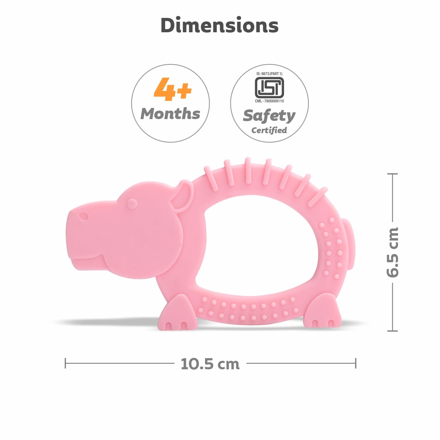 R for Rabbit Tiny Bites Safari Soft Silicone Teether - BPA Free Baby Teething Toy for 4+ Months - Soothing Multiple Textures & Soft Edges (Hippo Pink) - Perfect for Home, Travel & Daycare Use