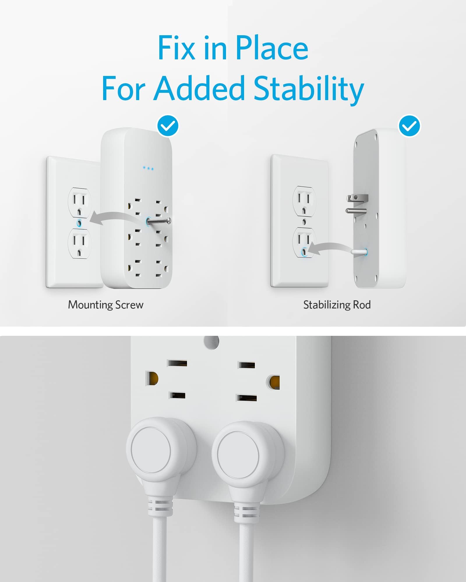 Anker 6-Outlet Extender with 2 USB Ports & 20W USB-C Power Delivery - Fast Charging Wall Adapter (2-Pack) - Perfect for Home, Office & Travel Charging Multiple Devices