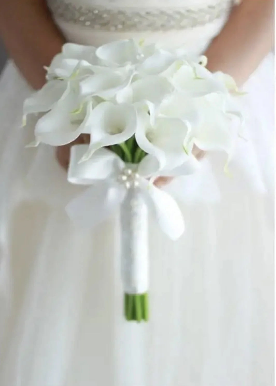White Calla Lily Bridal Bouquet - Handmade Artificial Silk Wedding Flowers for Bridal Shower, Ceremony & Home Decor