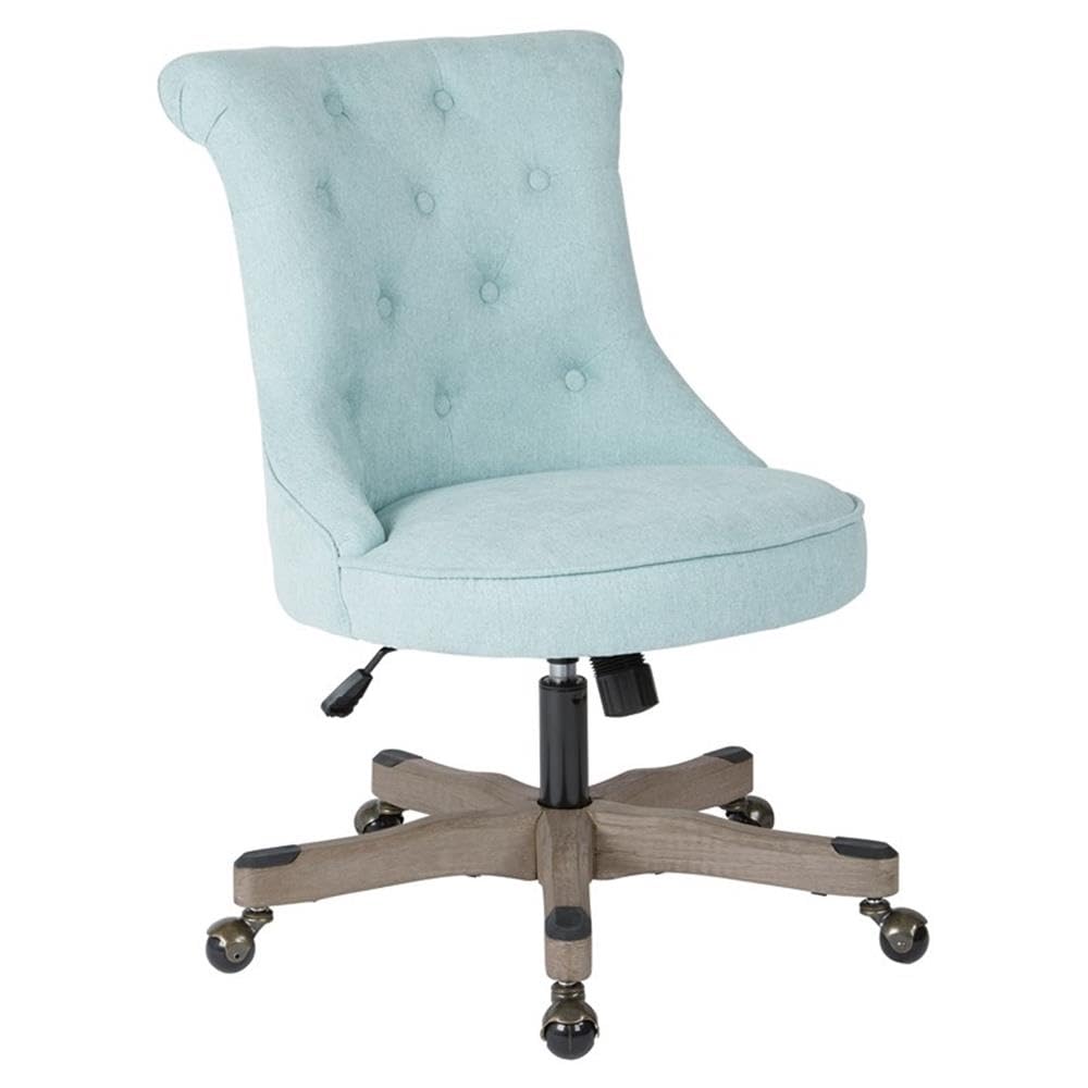 UrbanPro Tufted Office Chair in Mint Blue Fabric with Grey Wood Base - Ergonomic Desk Chair for Home Office, Study & Workspace - Comfortable Computer Chair for Long Hours