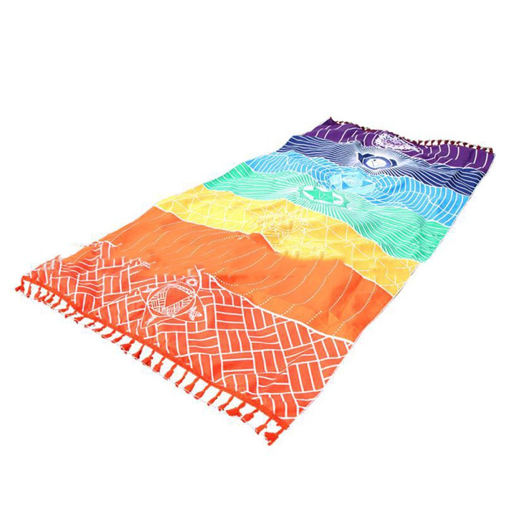 Gemini_mall Rainbow Chakra Tapestry - Large 150x75cm Beach Towel, Yoga Mat & Boho Wall Hanging for Home Decor - Perfect for Meditation Rooms, Beach Trips & Festival Decorations