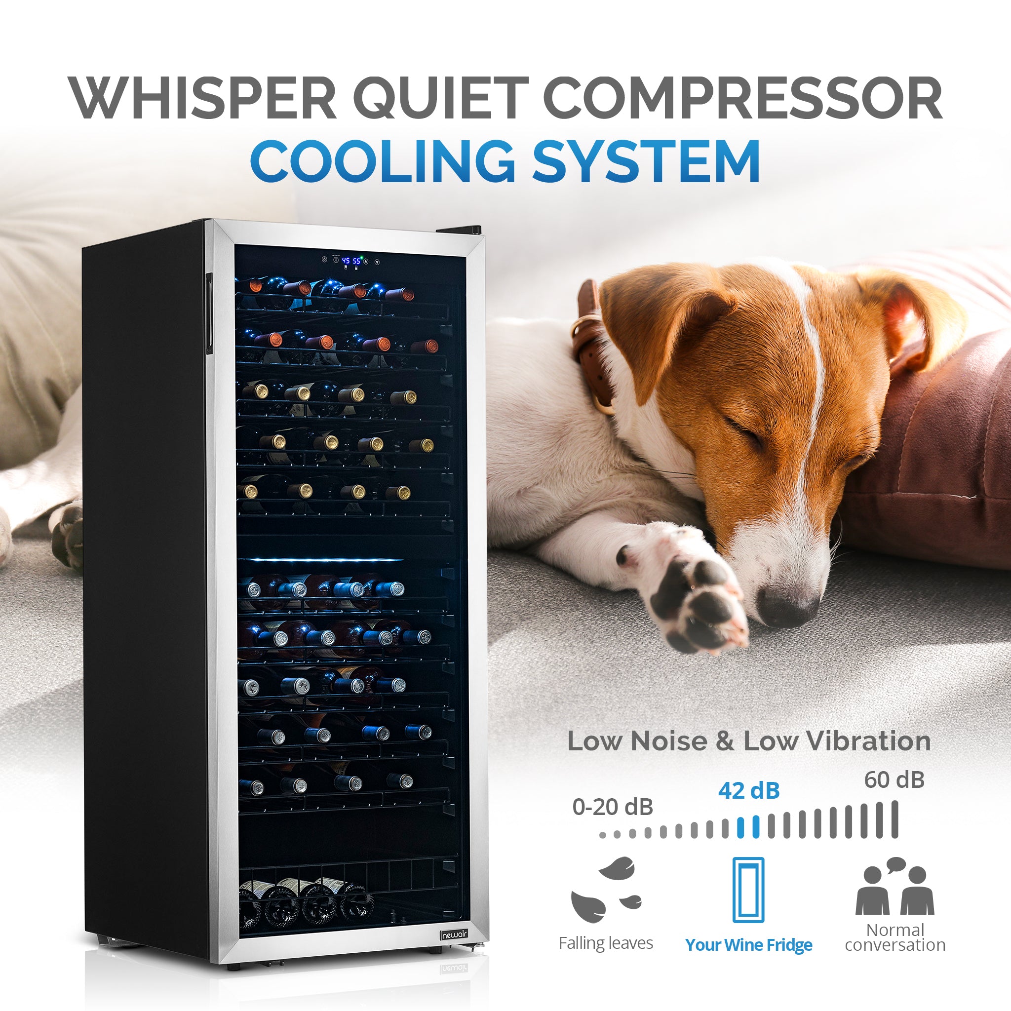 Newair® 98 Bottle 23 Inch Stainless Steel Freestanding Dual Zone Wine Cooler Refrigerator - Perfect for Home Bars, Restaurants, and Wine Cellars