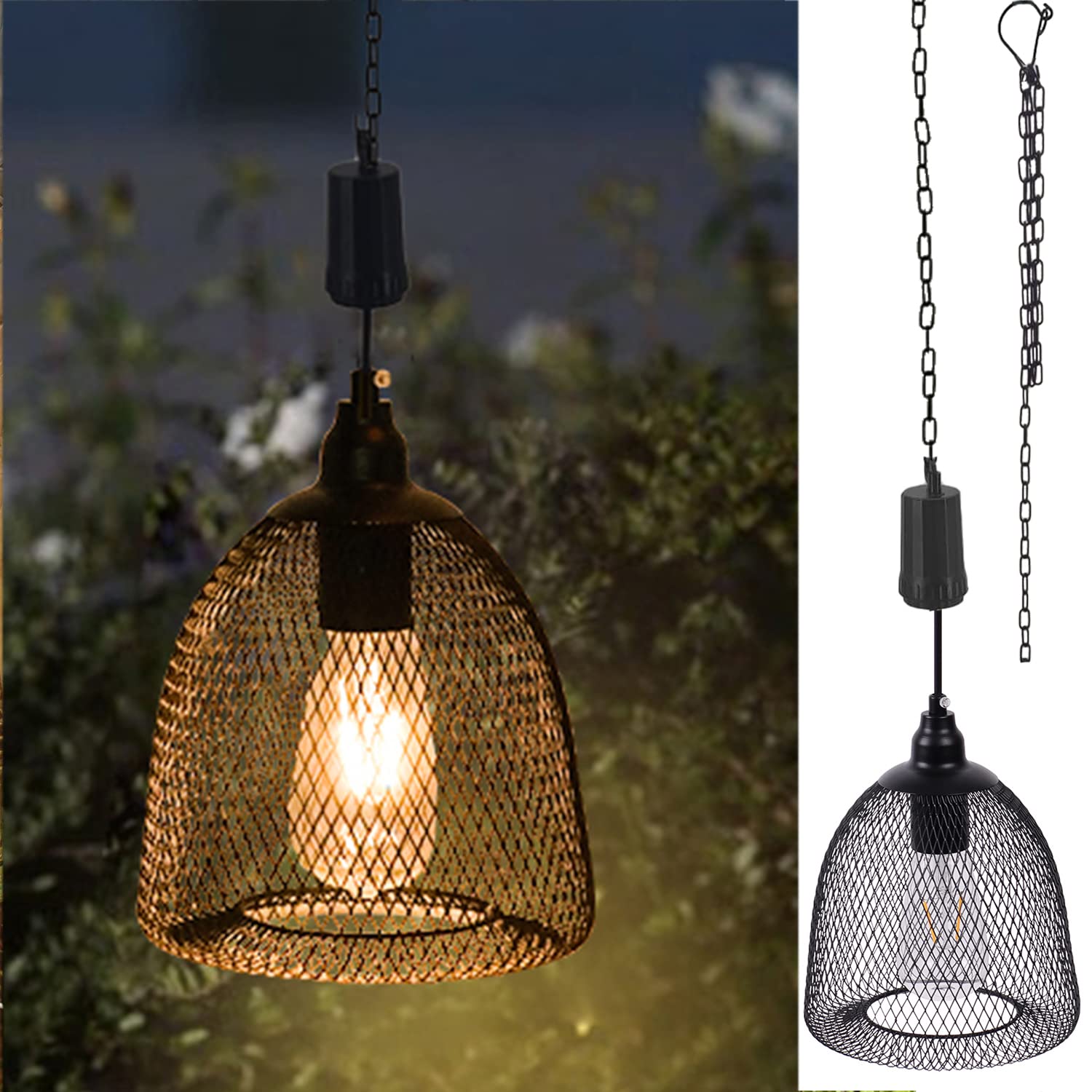 Battery Operated Hanging Light with 6-Hour Timer - Outdoor/Indoor Decorative Lantern Chandelier - Black Metal Pendant Lamp for Patio, Bar, Yard, Garden, Porch & Home Decor | Perfect for Romantic Dinners, Backyard Parties & Cozy Ambiance