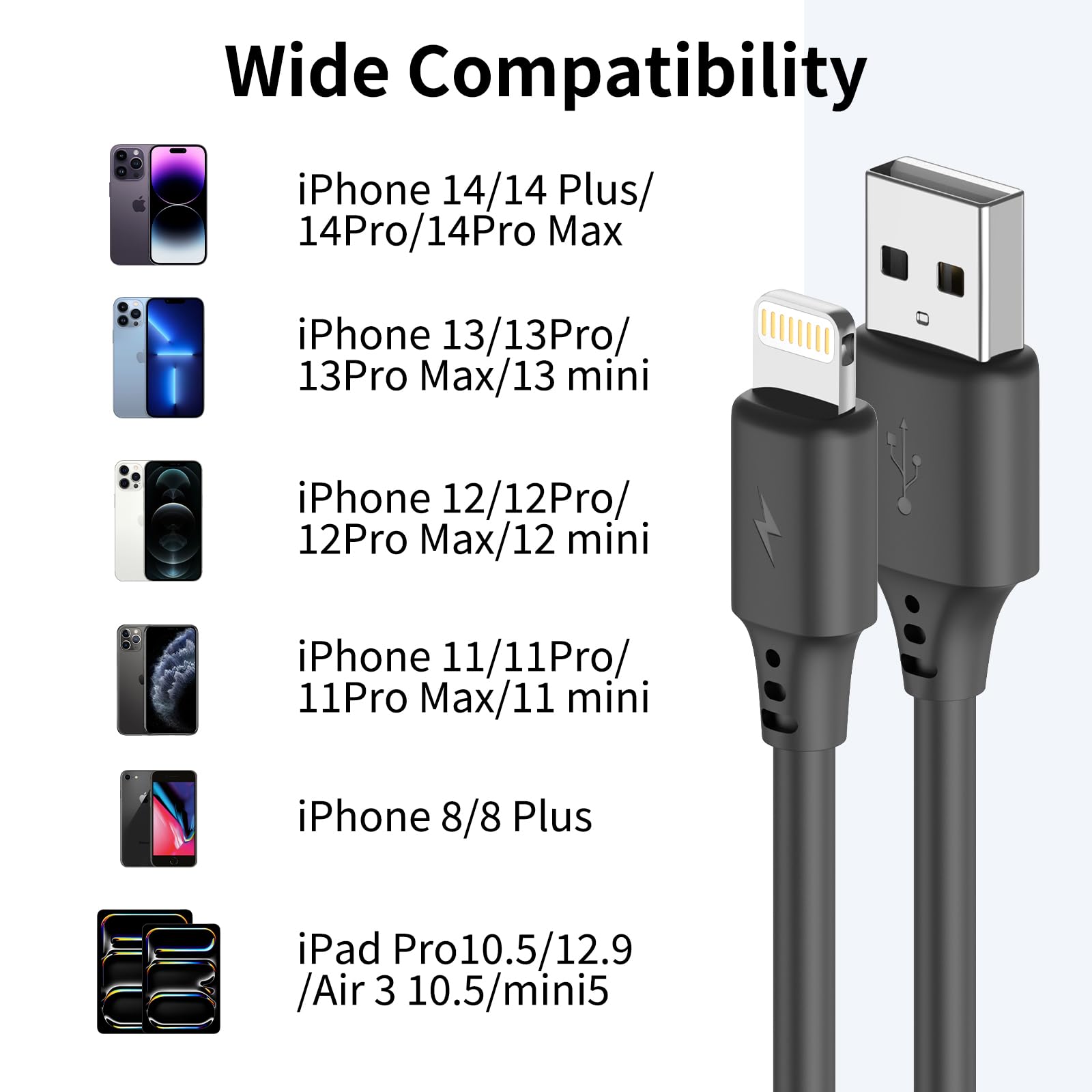 MFi Certified Coiled Lightning Cable 3FT 2Pack - Fast Charging Stretchable iPhone Cord for Car, iPhone 14/13/12/11 Pro Max/XS/8 & iPad - Perfect for CarPlay, Commuting & Travel Charging