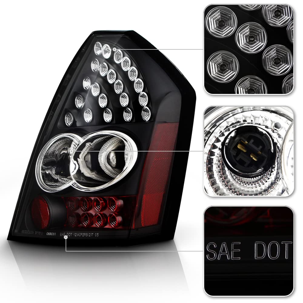 ACANII Black LED Tail Lights Brake Lamps Replacement for 2005-2007 Chrysler 300 (Excluding 300C) - Driver & Passenger Side - Enhance Night Visibility & Safety for Street Driving