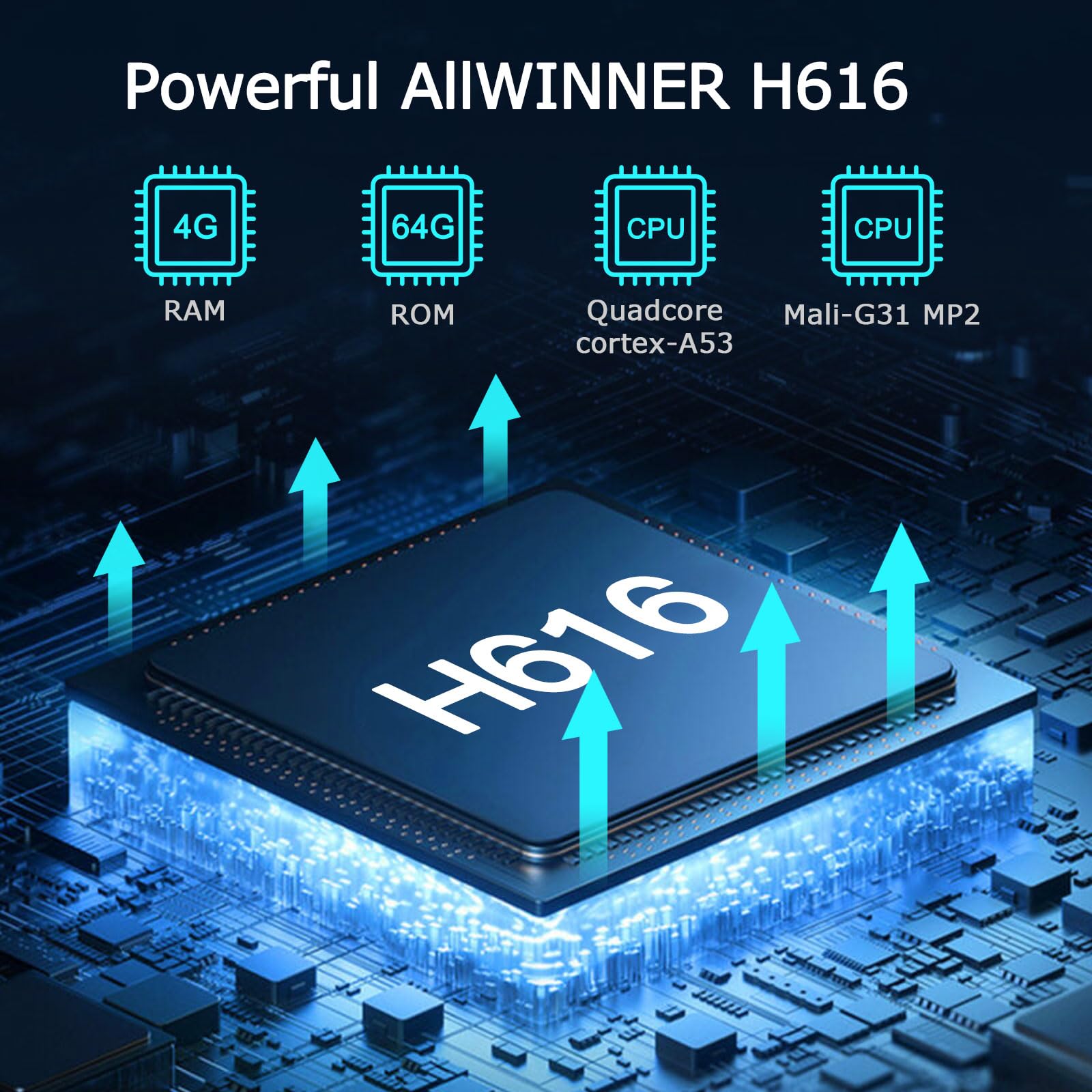 Android TV Box 10.0 - 4GB RAM 64GB ROM, H616 Quad-Core Processor, Dual-Band WiFi 2.4/5GHz, Ethernet, Bluetooth 4.0, H.265 6K Streaming - Includes Wireless Mini Keyboard for Smart Home Entertainment
