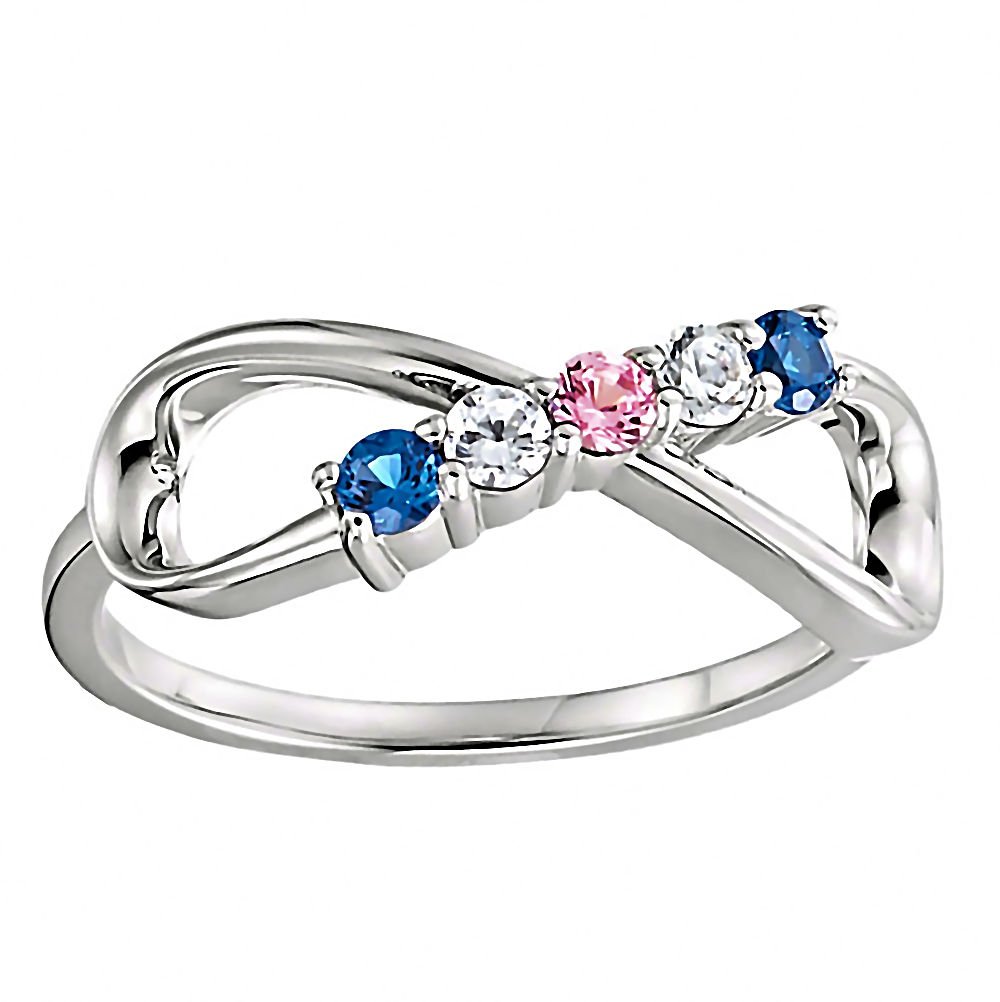 Custom Sterling Silver Infinity Ring for Mom with 5 Birthstone Charms - Personalized Mother's Jewelry Gift for Birthday, Anniversary & Mother's Day