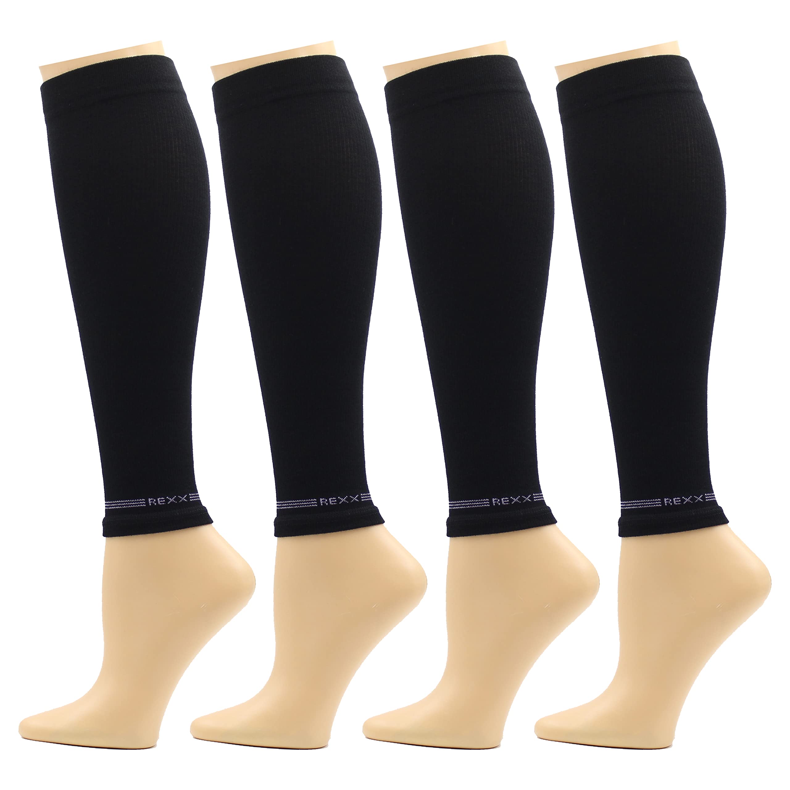 REXX 4 Pairs Calf Compression Sleeves for Men & Women - Breathable Cotton Blend Footless Leg Sleeves for Running, Cycling & Workout - Mild Support for Muscle Recovery & Circulation