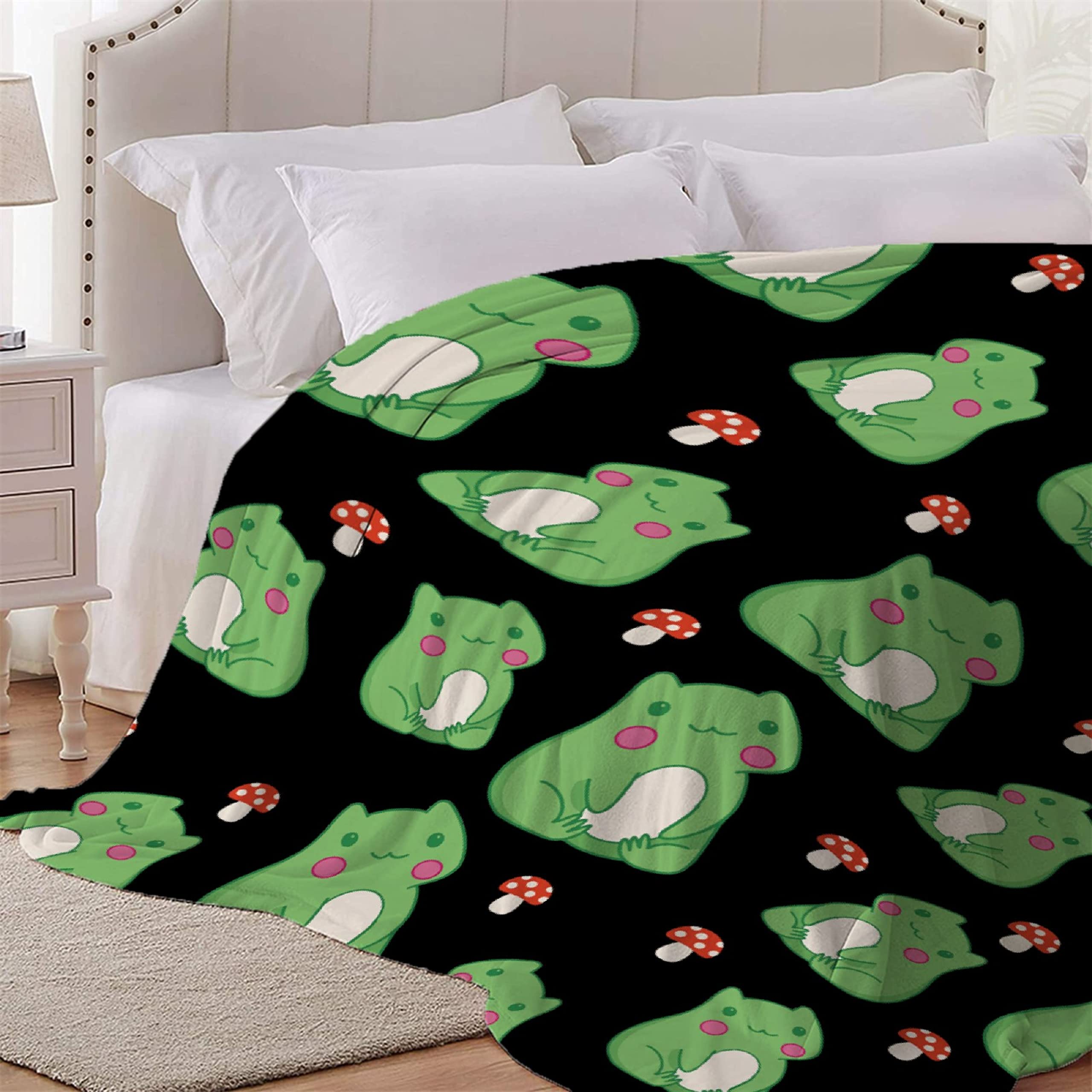 Frog and Mushroom Plush Fleece Throw Blanket - Ultra Soft Flannel Cozy Blanket for Couch, Sofa & Bed | Lightweight Fuzzy All-Season Blanket 120x90 inches XL | Perfect Gift for Family, Friends & Home Decor | Ideal for Movie Nights, Camping & Winter Snuggles