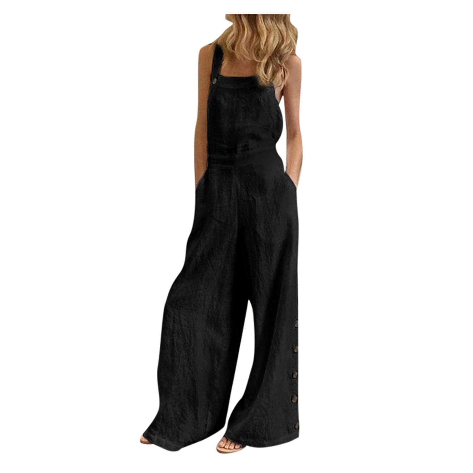 Floral Printed Jumpsuits for Women - Casual Sleeveless Spaghetti Strap Rompers with Baggy Bib Overalls & Wide Leg Pants - Plus Size Summer Outfit for Beach, Vacation and Outdoor Activities