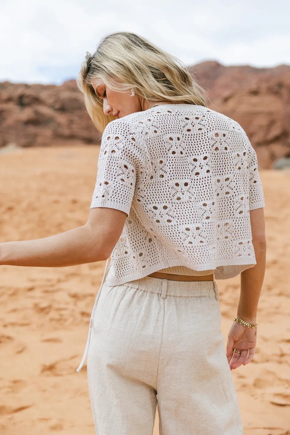 Leonie Crochet Cardigan for Women - Lightweight Summer Open Front Knit Sweater - Boho Chic Lace Cover-Up for Beach, Vacation & Casual Outfits