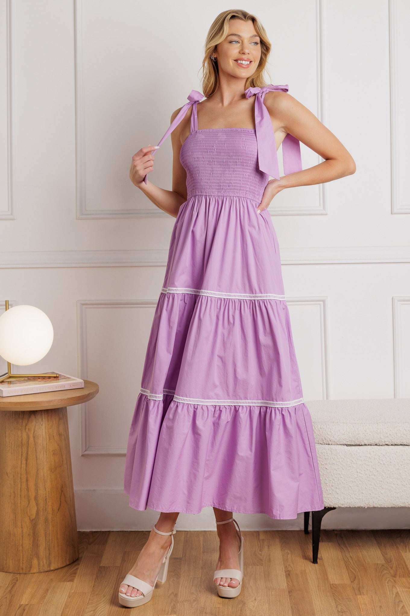 Elegant Lace Trim Poplin Midi Dress for Women - Perfect for Summer, Weddings & Special Occasions