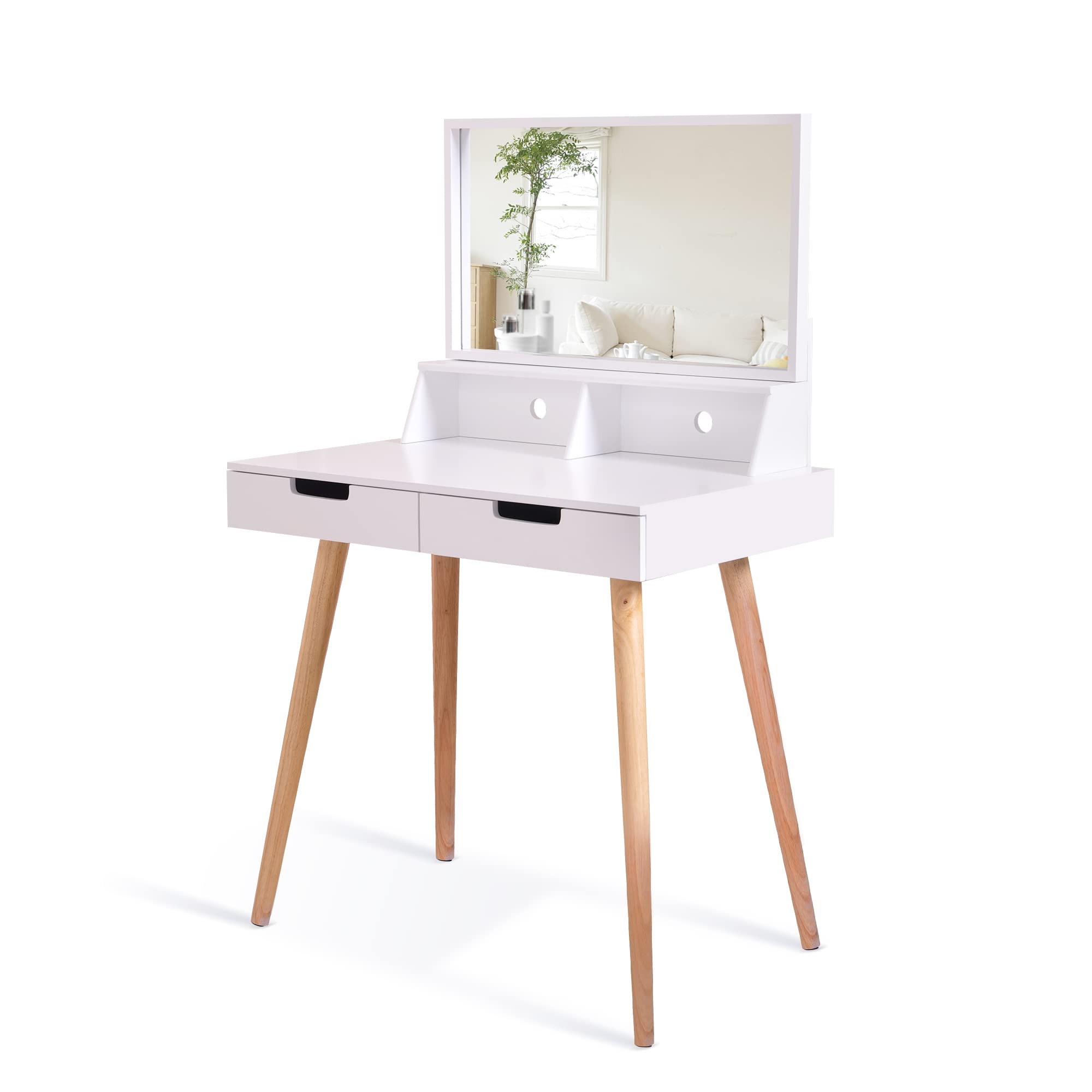 White Makeup Vanity Table with Rectangle Mirror & Storage Drawers - Dressing Desk for Small Spaces, Bedroom or Bathroom - Perfect Organizer for Girls and Women | Ideal for Daily Beauty Routine, Cosmetics Storage & Home Decor