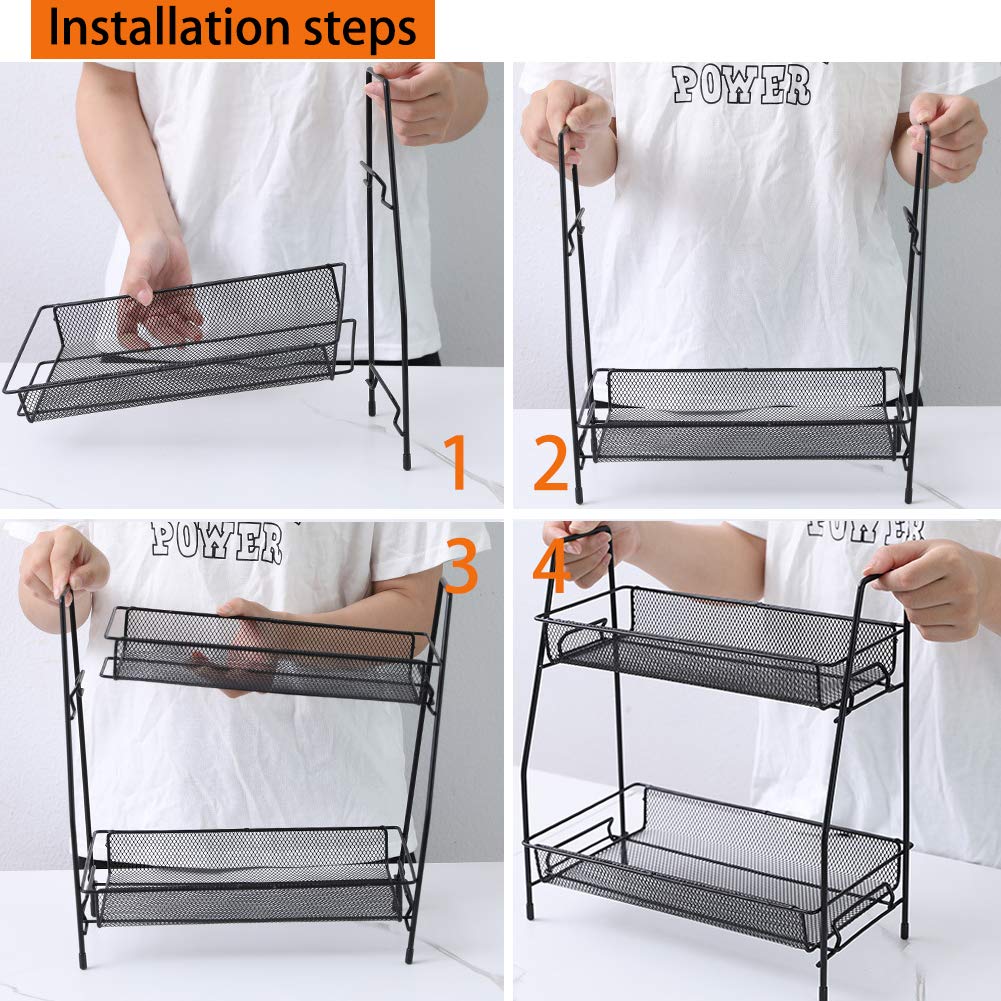 2-Tier Spice Rack Organizer - Countertop & Bathroom Shelf Organizer for Spice Jars, Sauce Bottles & Can Storage (Black) | Perfect for Kitchen Counter, Pantry & Bathroom Organization