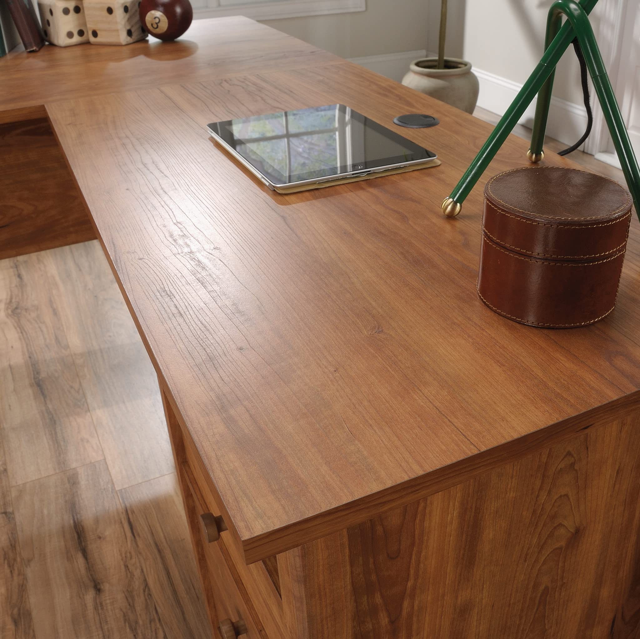 Sauder Union Plain Shaker Style L-Shaped Desk with File Drawer - Prairie Cherry Finish - Home Office Furniture for Small Spaces & Workstations - Perfect for Remote Work & Study
