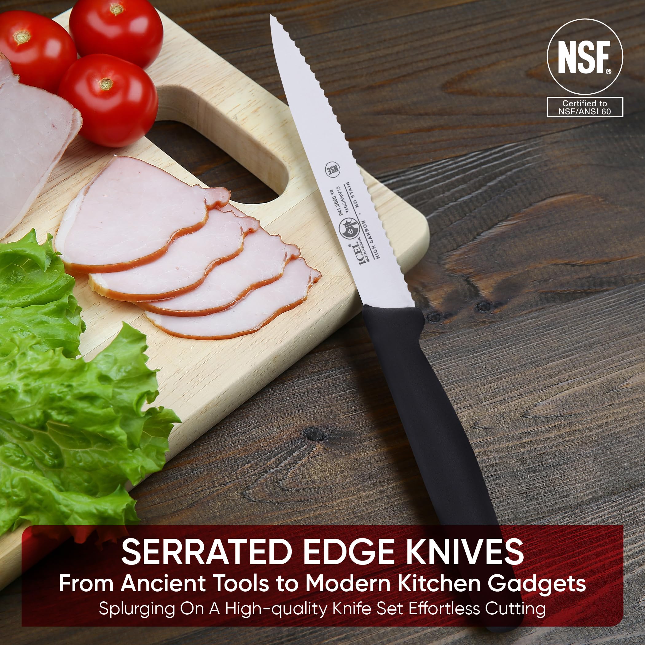 Light 'n' Mighty 4 Inch Serrated Paring Knife with Ergonomic Black Handle - Perfect for Peeling, Slicing Fruits & Precision Kitchen Tasks