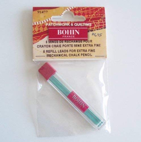 Bohin Mechanical Chalk Pencil Refills - 6 Pack Green for Sewing, Quilting, and Fabric Marking | High Precision Tailoring Tool for Dressmakers & Crafters