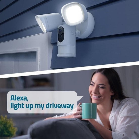 2K Floodlight Security Camera with IP66 Rating, Outdoor Wired Surveillance, Works with Amazon Alexa & Google Assistant, 2500 Lumens, 5000K Daylight - Ideal for Home Security, Backyard Monitoring & Smart Lighting Control