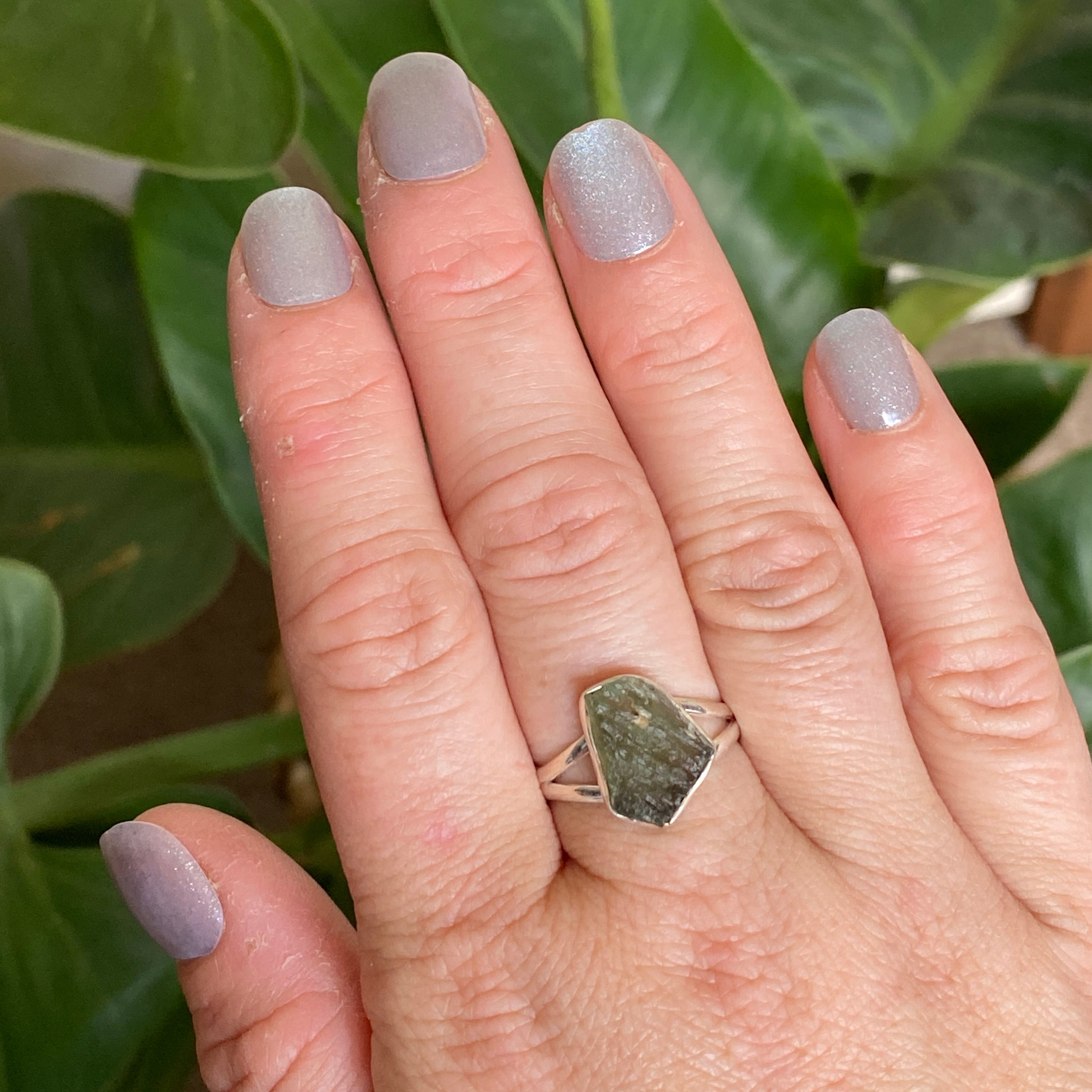 Natural Moldavite Raw Split Band Ring - Size 9 Green Meteorite Stone Jewelry KRGJ3359 | Spiritual Healing, Meditation & Unique Gift for Women