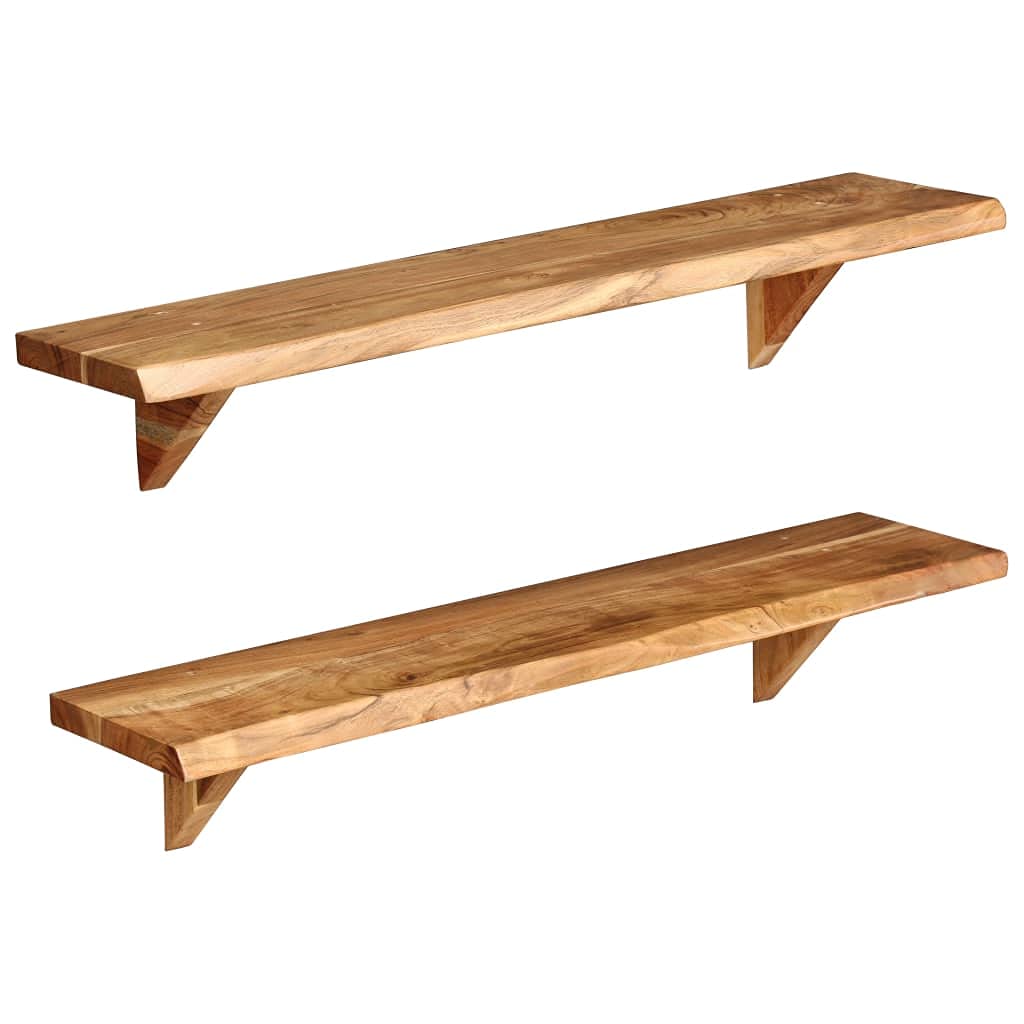Rustic Acacia Wood Floating Shelves Set of 2 - 35.4