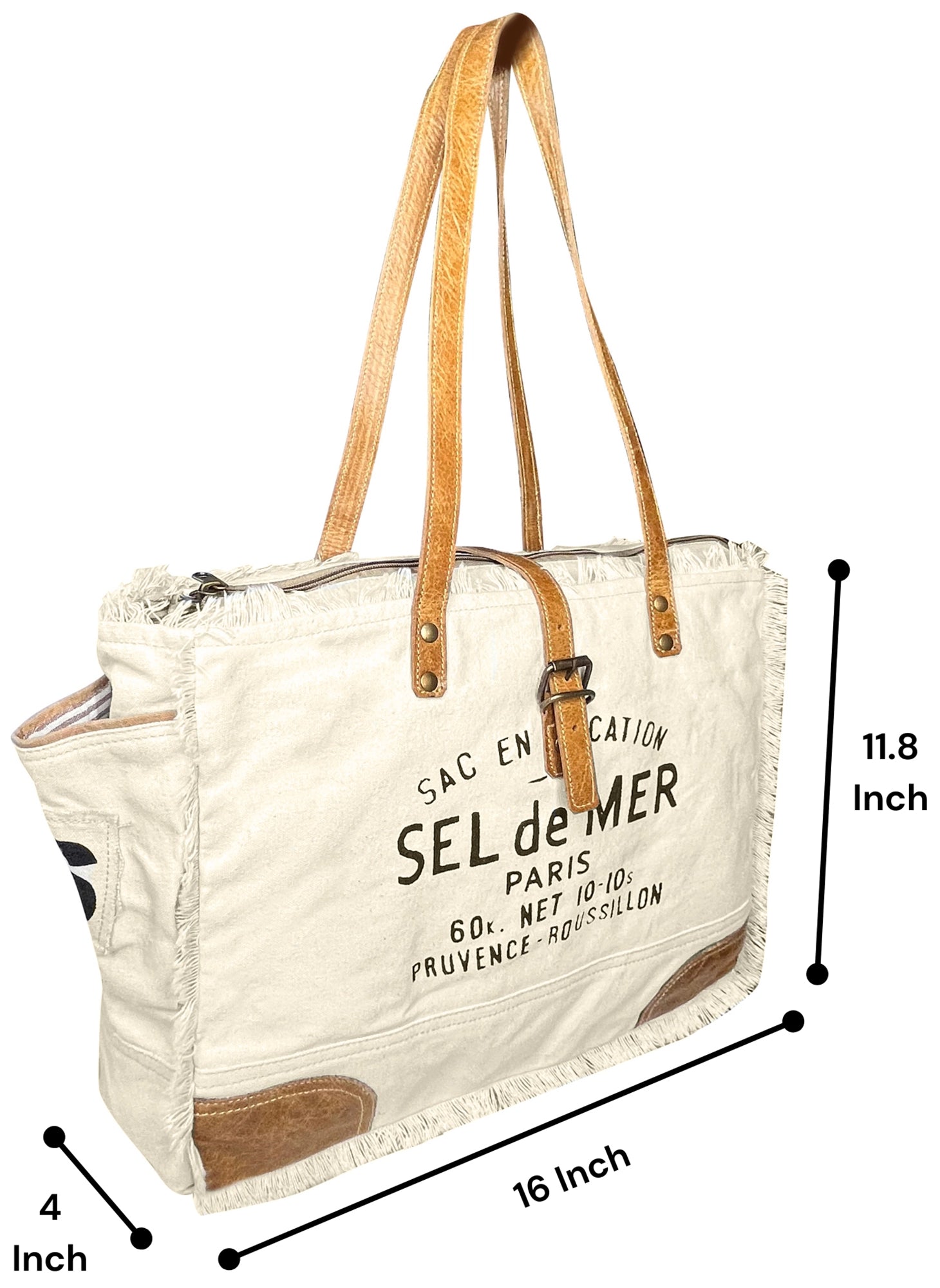 Stylish Leather & Canvas Tote Bag for Women - French Inspired Sel de Mer Shoulder Bag in White | Perfect for Work, Travel & Beach Day Essentials