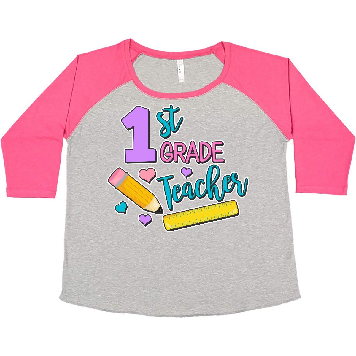 1st Grade Teacher T-Shirt with Pencil & Ruler Design - Women's Plus Size Graphic Tee for Educators - Perfect for Teacher Appreciation, Classroom Wear & Casual Outfits