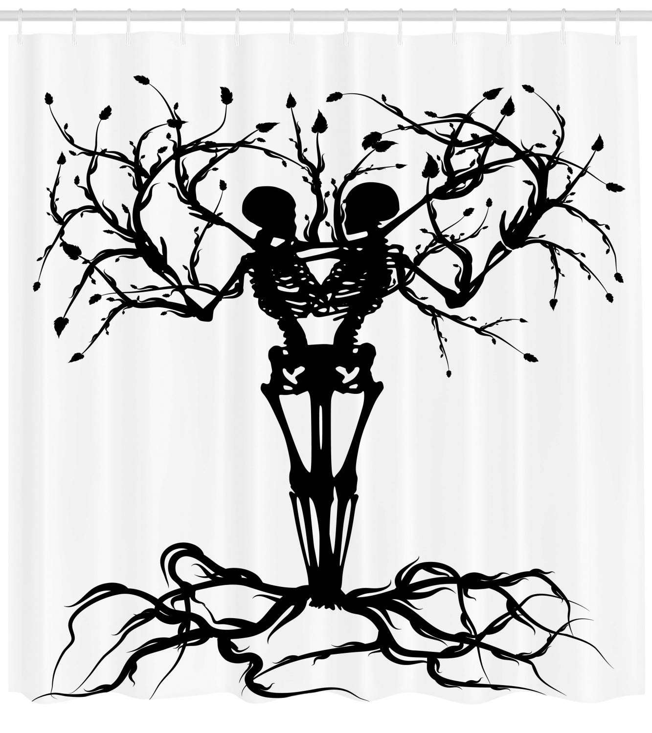 Ambesonne Gothic Halloween Skeleton Shower Curtain - Scary Bones Tree Design with Hooks, 105